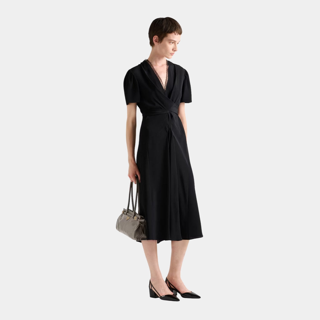 Black Marocain Dress Prada – Гарантія оригінальності – вид ззаду