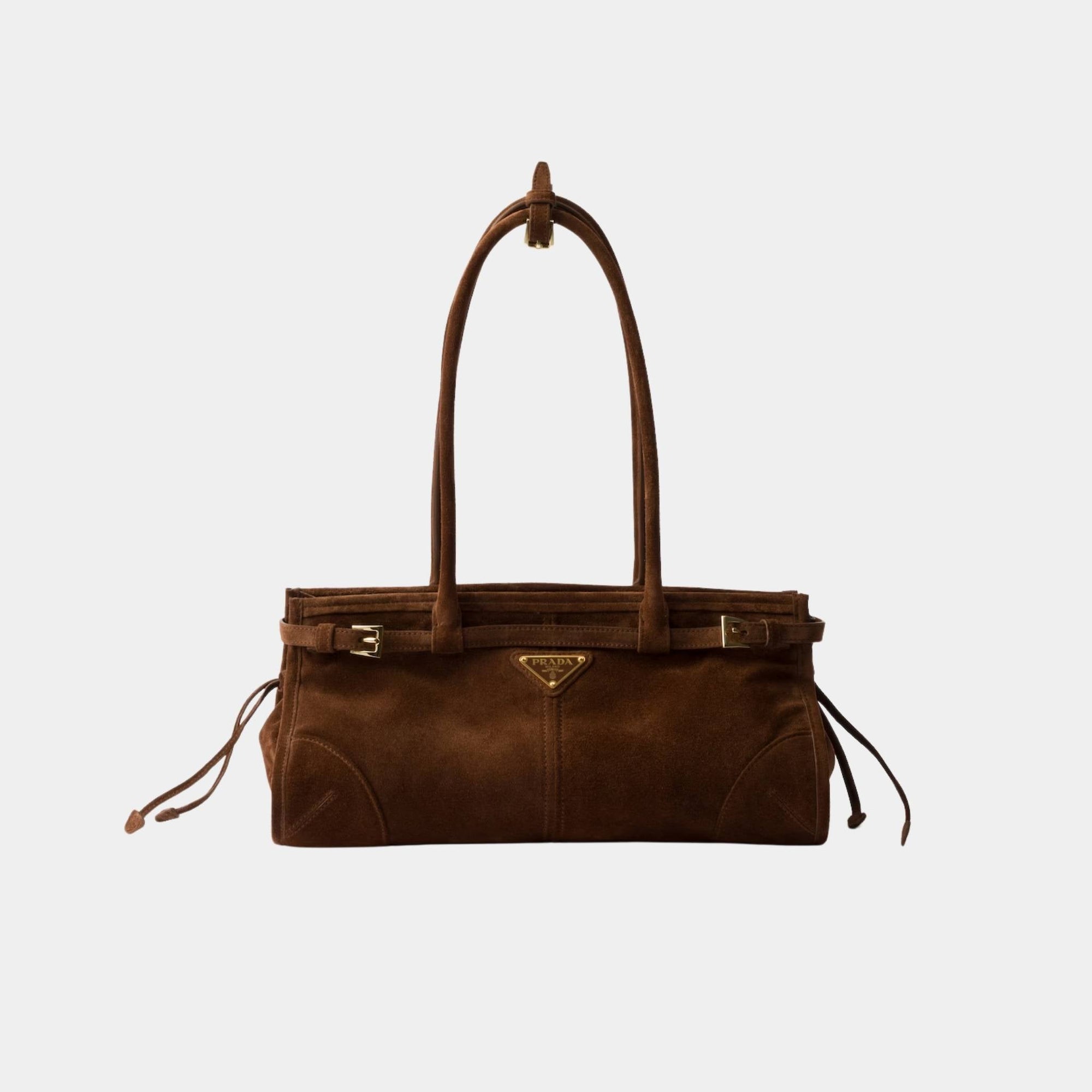 Оригінальна Bonnie Medium Suede Handbag Prada – боковий вид