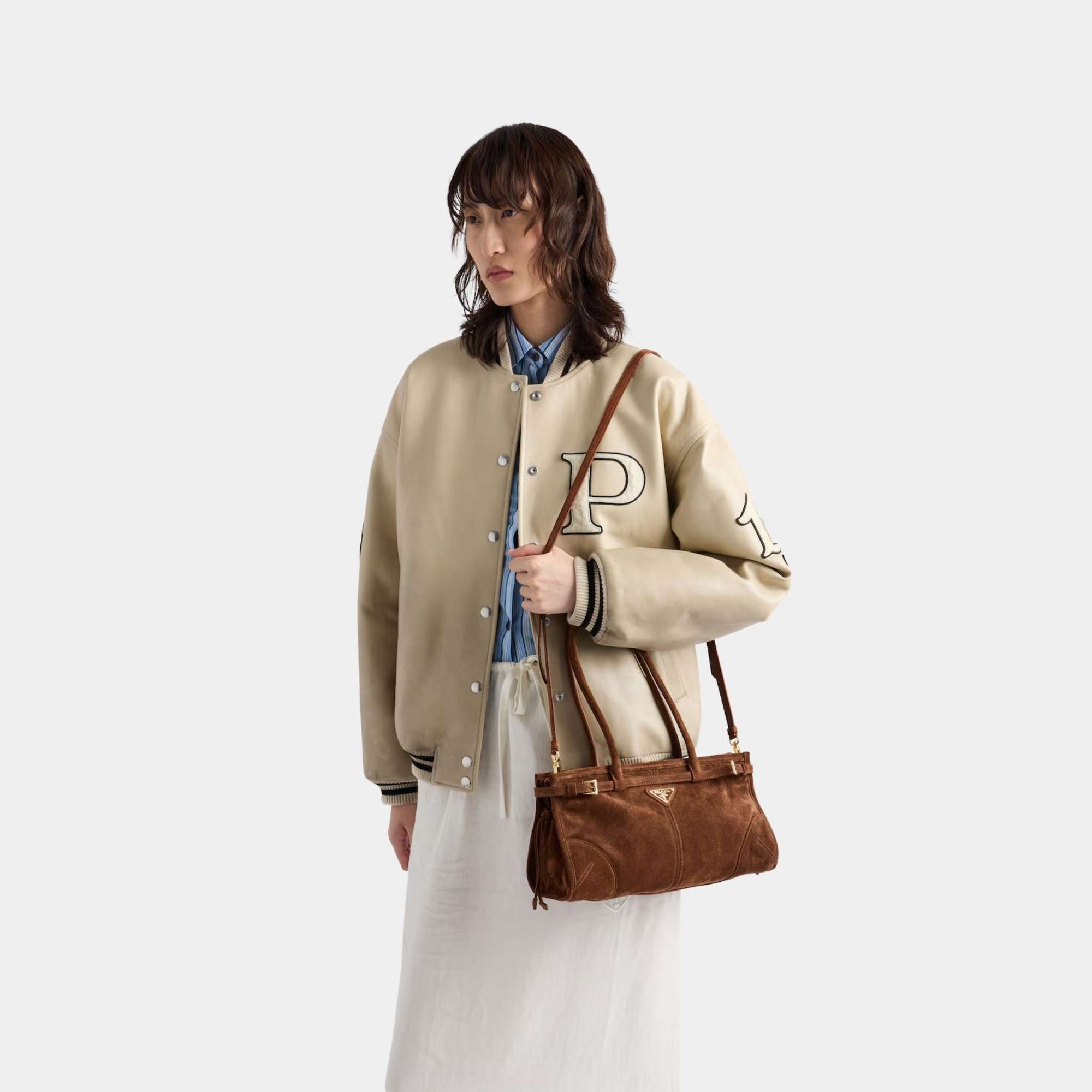 Оригінальна Bonnie Medium Suede Handbag Prada – детальний вид