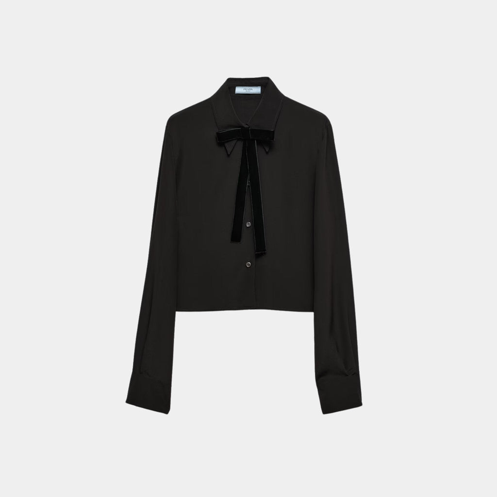 Crepe De Chine Boxy Shirt With Velvet Bow Prada – Гарантія оригінальності – боковий вид