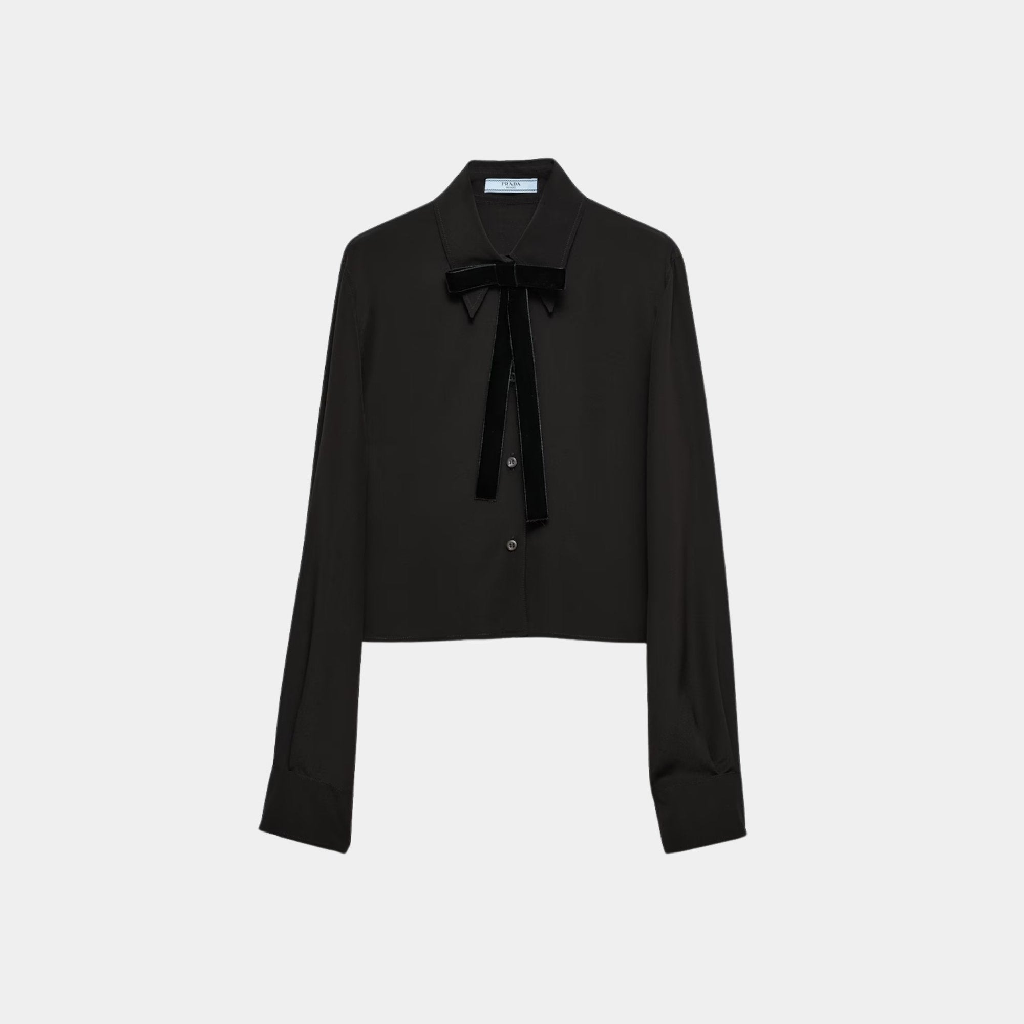 Crepe De Chine Boxy Shirt With Velvet Bow Prada – Гарантія оригінальності – боковий вид