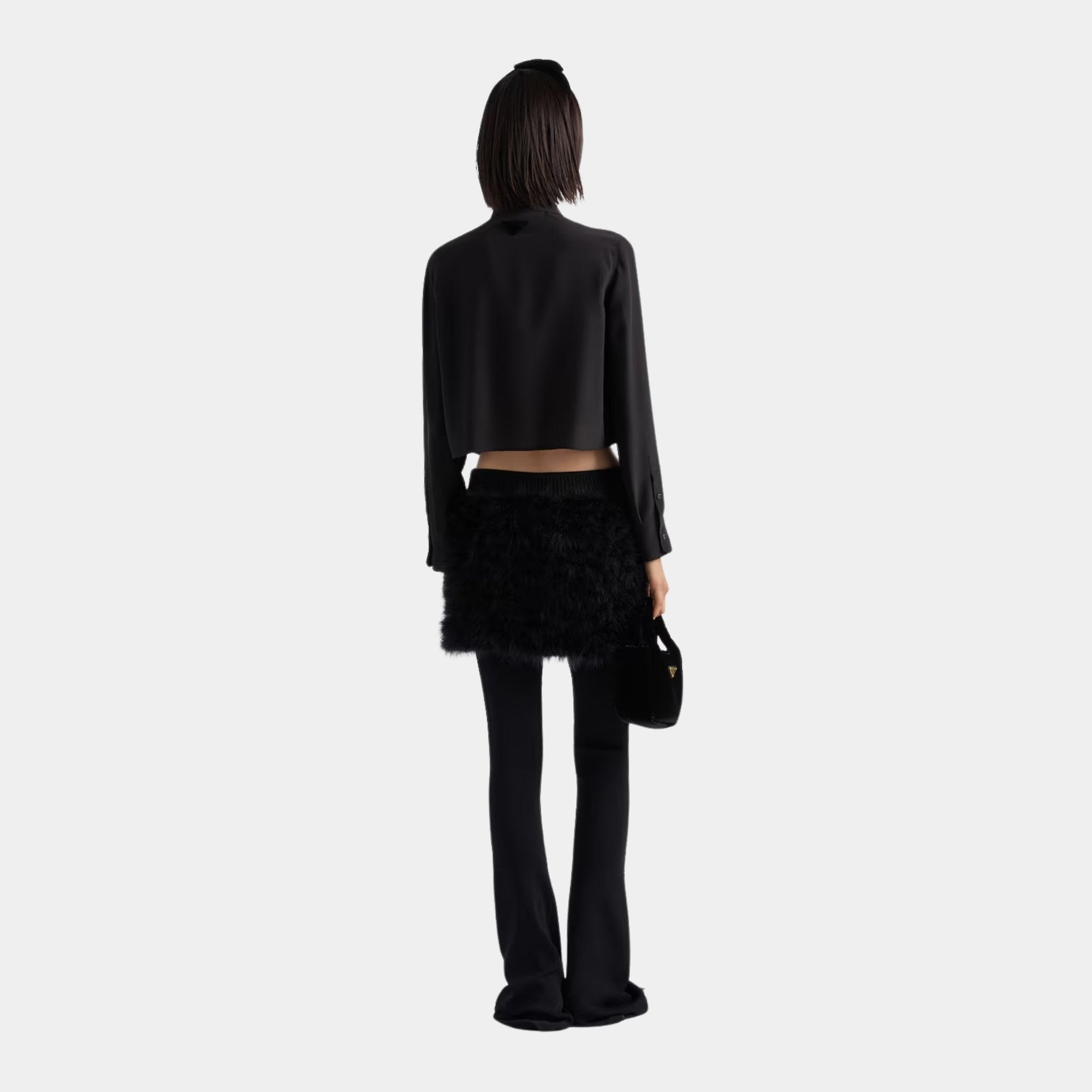 Crepe De Chine Boxy Shirt With Velvet Bow Prada – Гарантія оригінальності – детальний вид