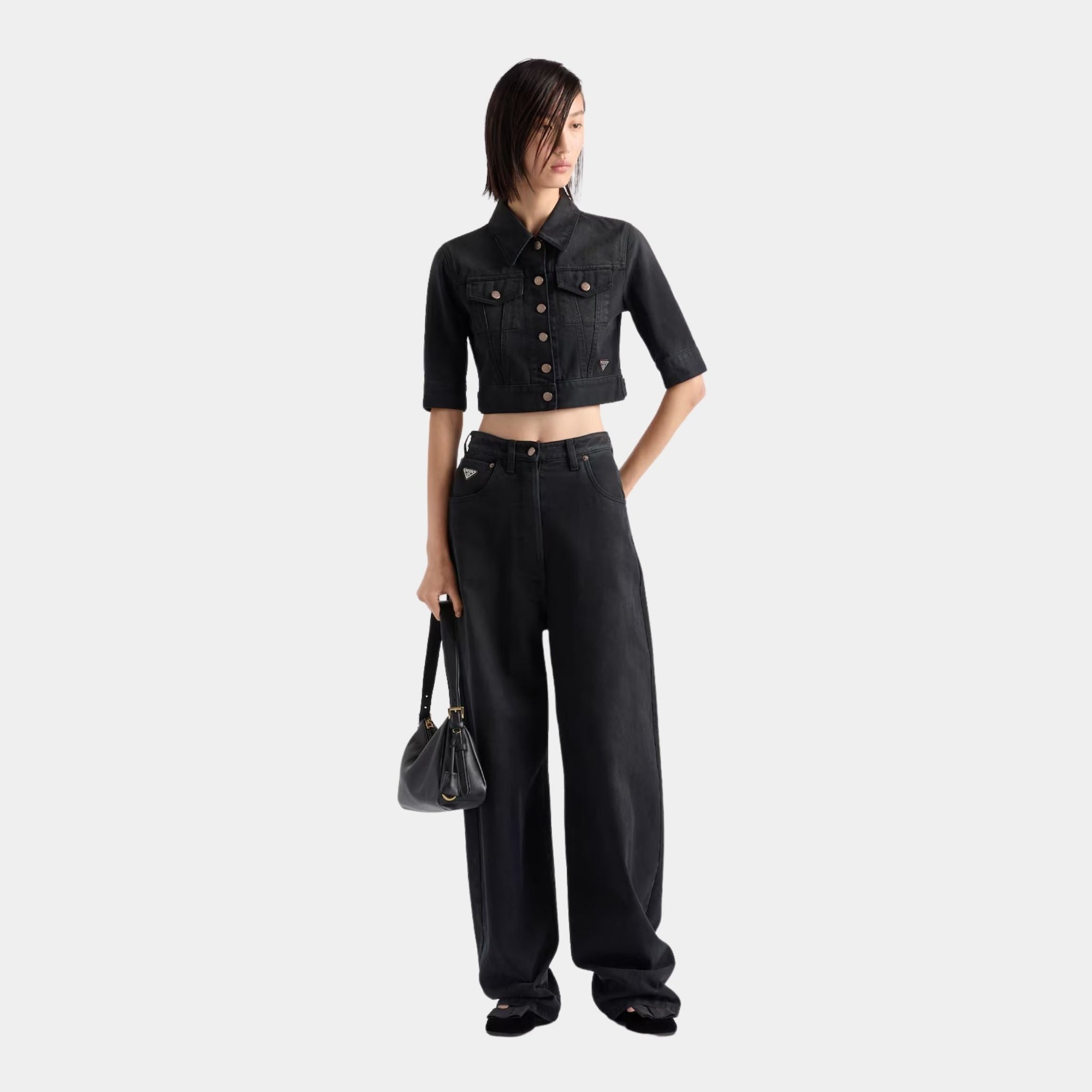 Cropped Denim Blouson Jacket Prada – Гарантія оригінальності – вид ззаду