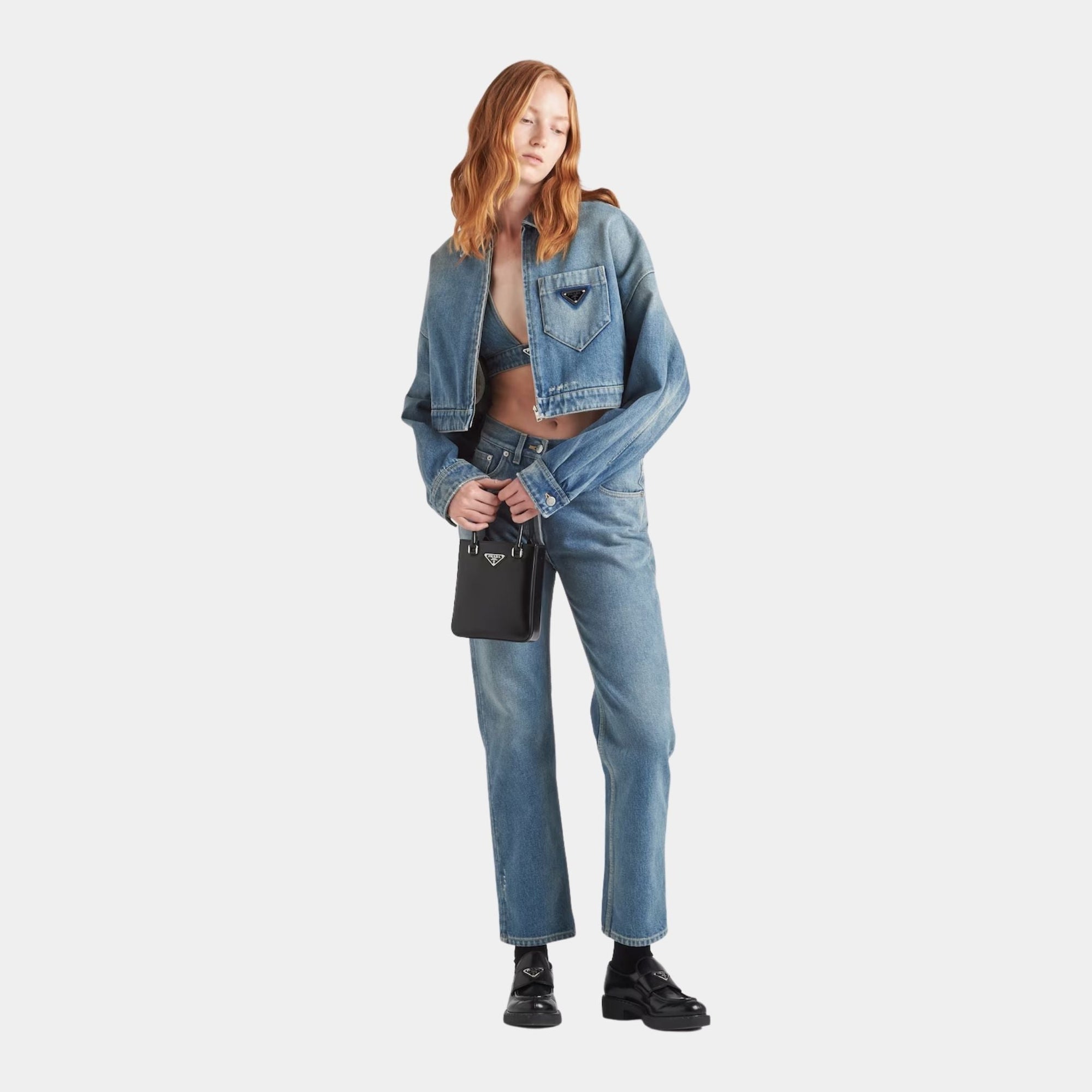 Cropped Organic Denim Jacket Prada оригінал – Купити в Україні – вид ззаду
