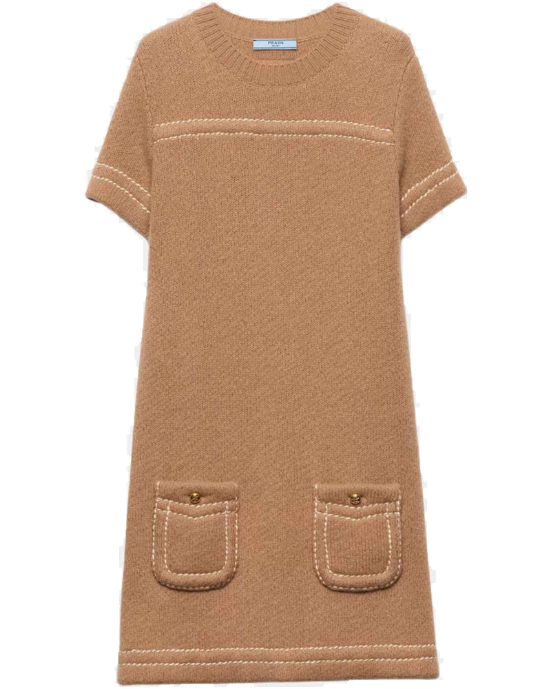 Camel Brown Cashmere Short Sleeved Mini-Dress Prada – Гарантія оригінальності