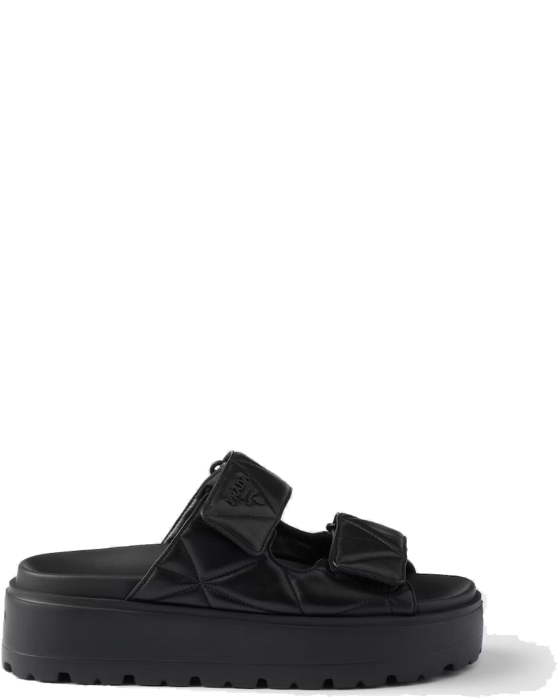 Оригінальна Padded Nappa Leather Slides With Rubber Platform Soles Prada