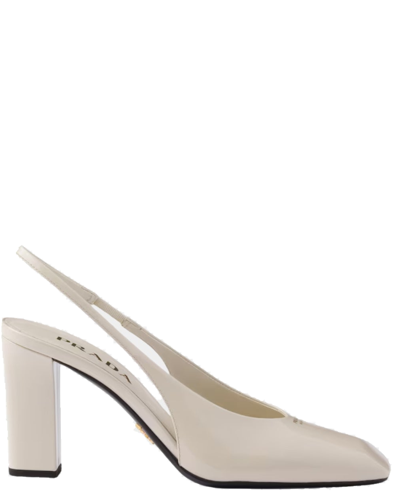 Оригінальна Patent Leather Slingback Pumps With Bound Leather Heel Prada