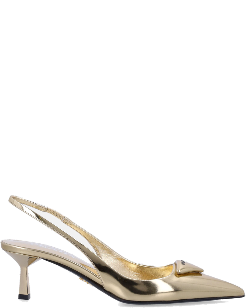 Оригінальна Platinum Patent Leather Slingback Pumps Prada