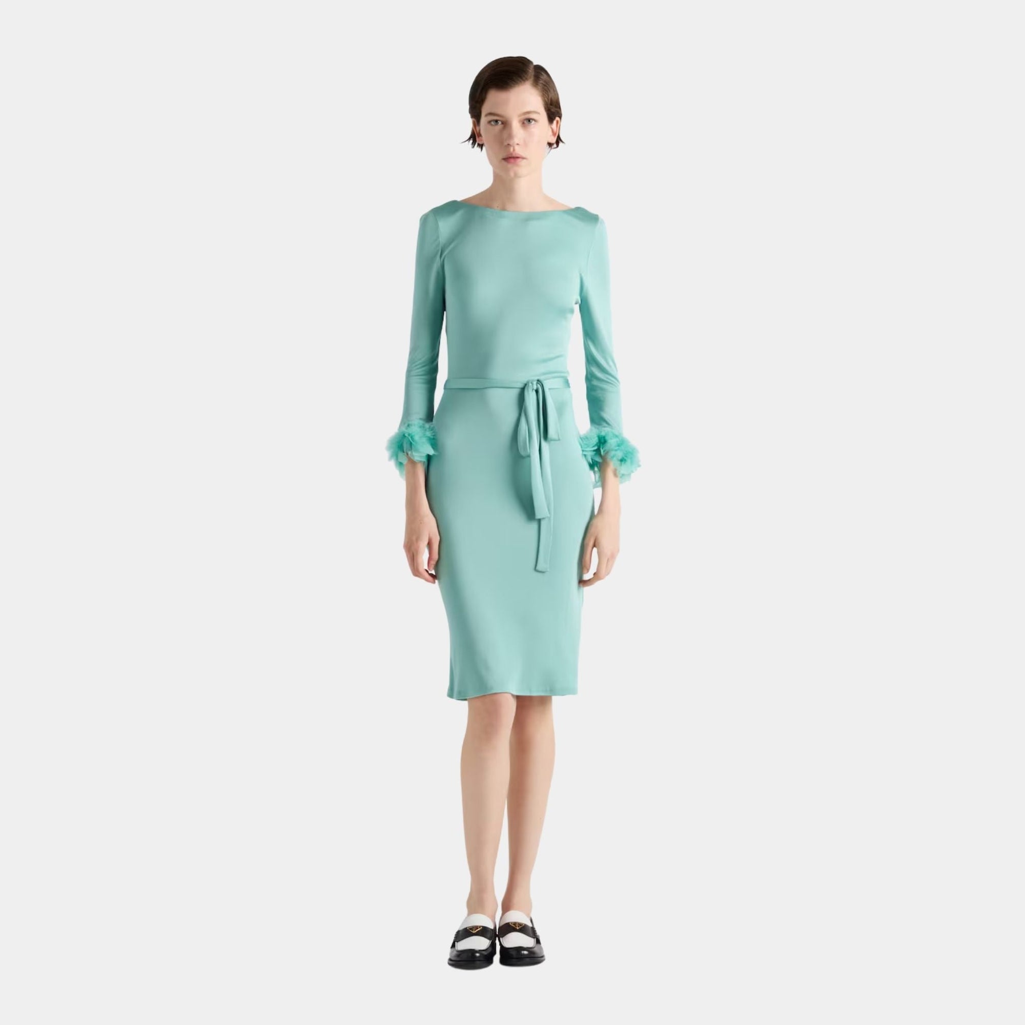 Jade Green Organzine Dress Prada оригінал – Купити в Україні – вид ззаду