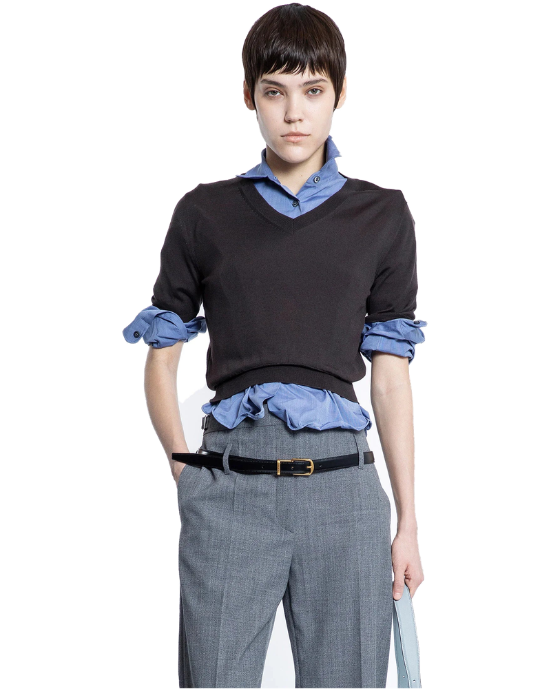 V-Neck Wool Short Sleeve Sweater Prada – Гарантія оригінальності