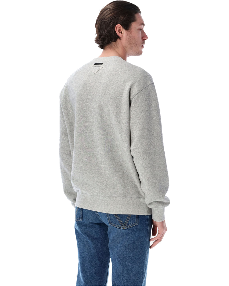 Fleece Crewneck Sweatshirt Men Light Grey Logo Patch Detail Prada – Гарантія оригінальності