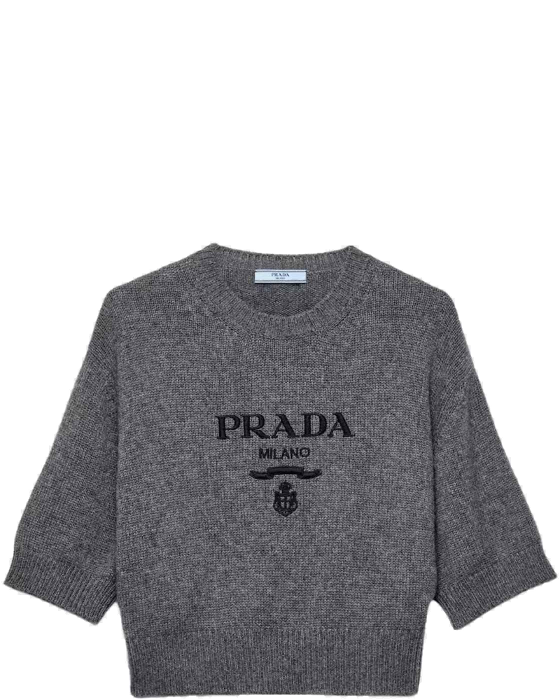 Slate Gray Wool Cashmere Crew-Neck Short Sleeved Sweater Prada оригінал – Купити в Україні