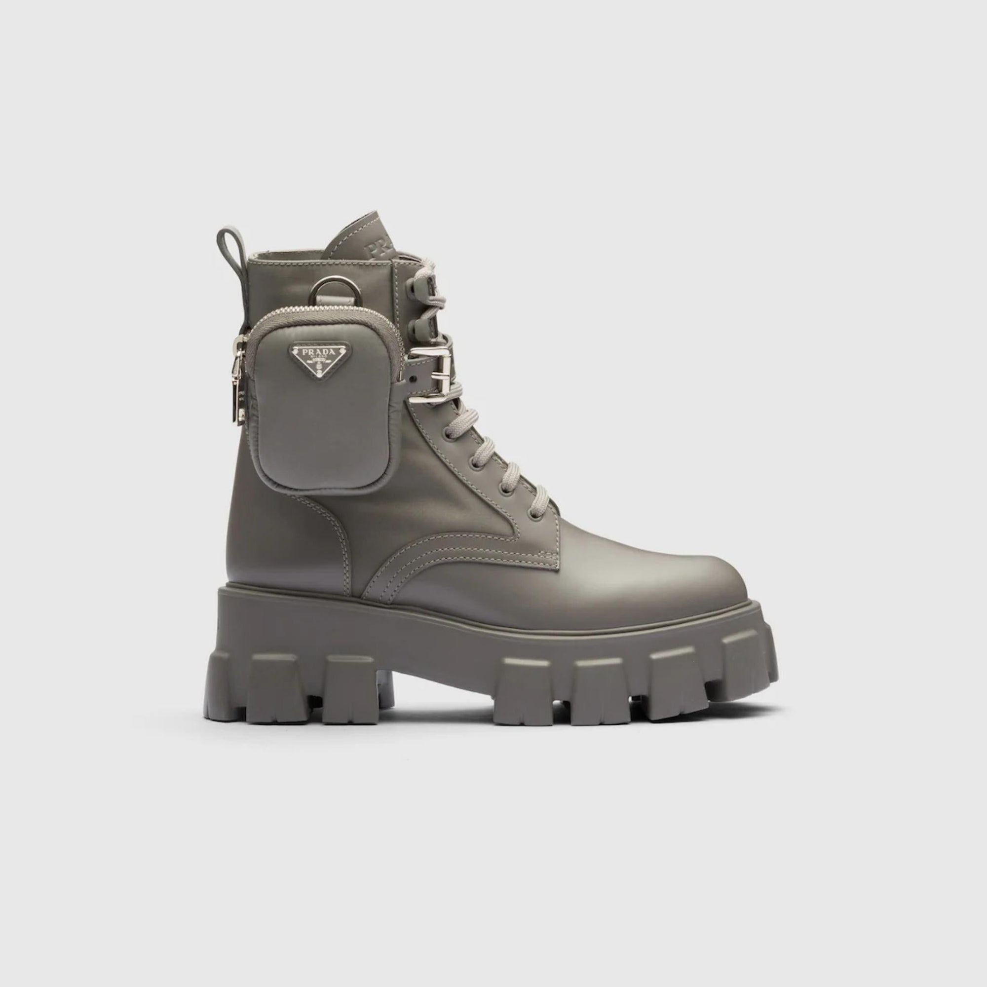Monolith Leather And Re-Nylon Boots With Pouch Prada – Гарантія оригінальності – боковий вид