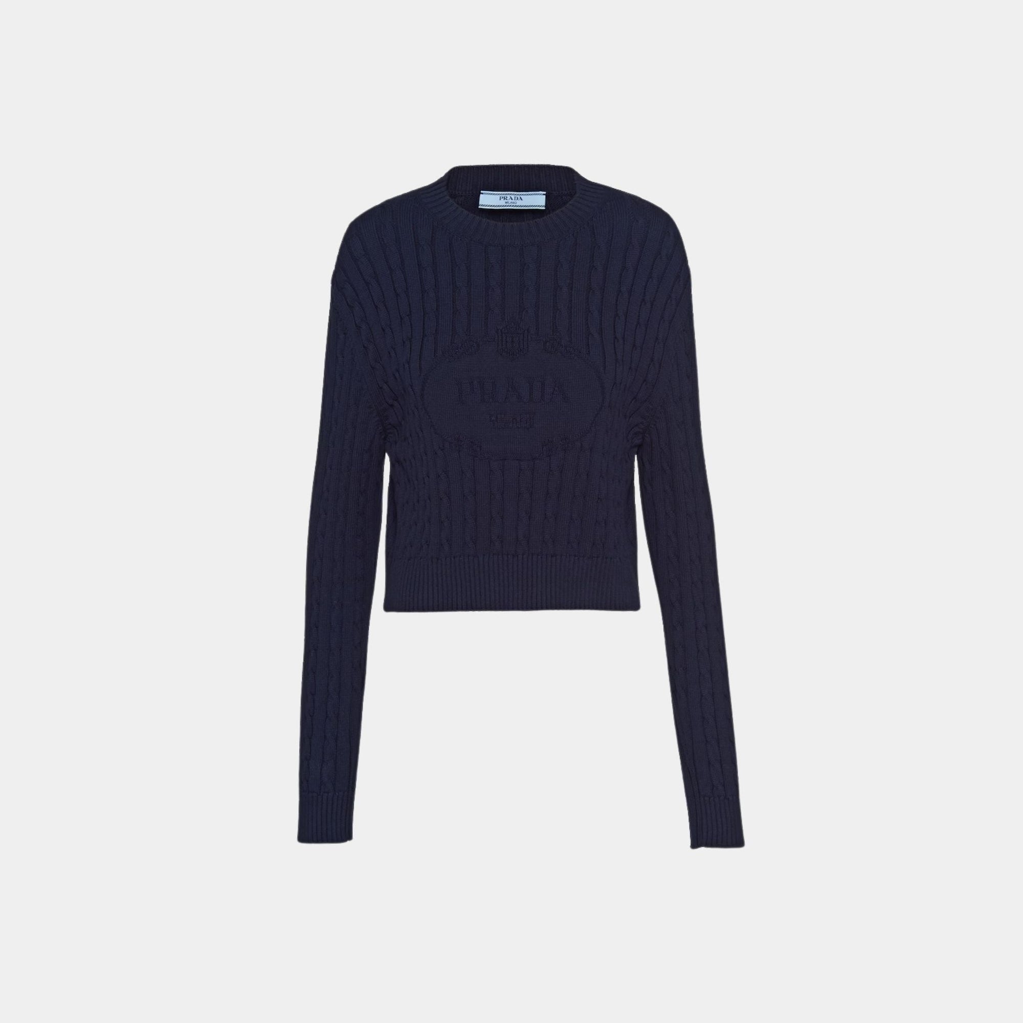 Navy Cotton Ribbed Knit Crew Neck Sweater Prada оригінал – Купити в Україні – боковий вид