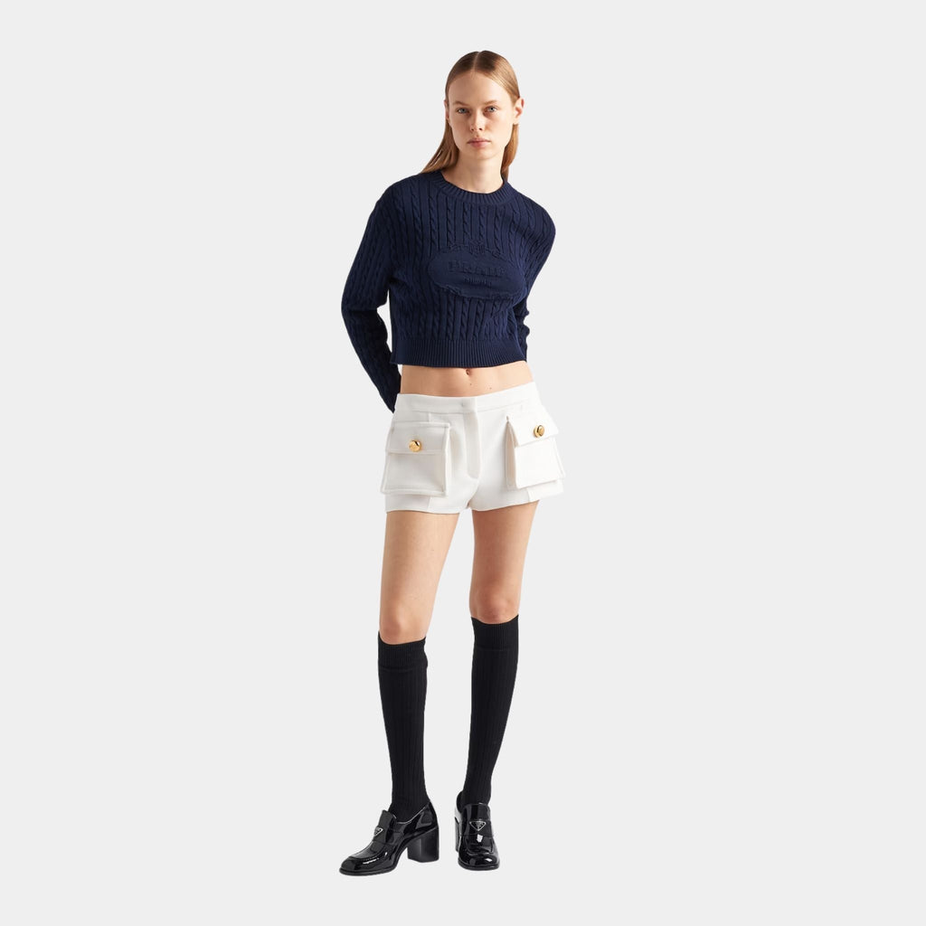 Navy Cotton Ribbed Knit Crew Neck Sweater Prada оригінал – Купити в Україні – вид ззаду