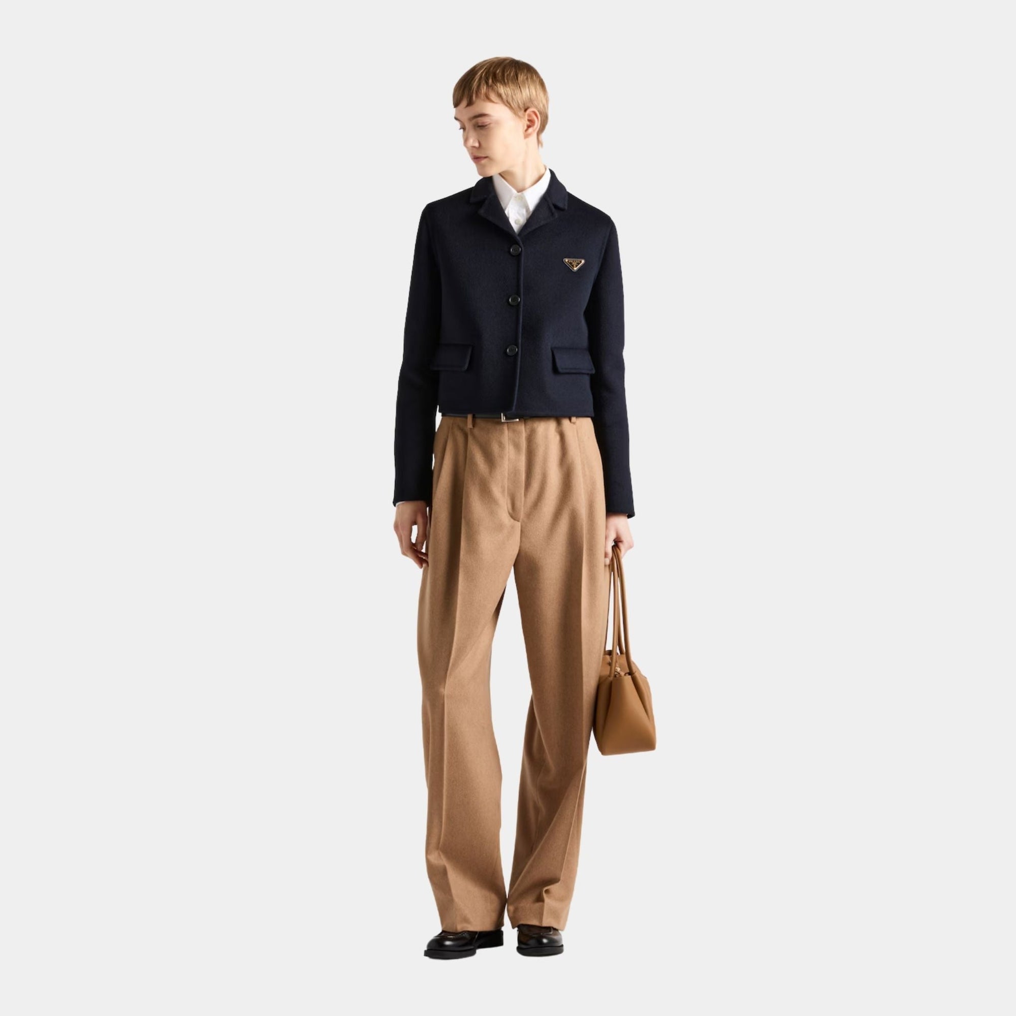 Navy Embroidered Single-Breasted Cashgora Jacket Prada – Гарантія оригінальності – вид ззаду