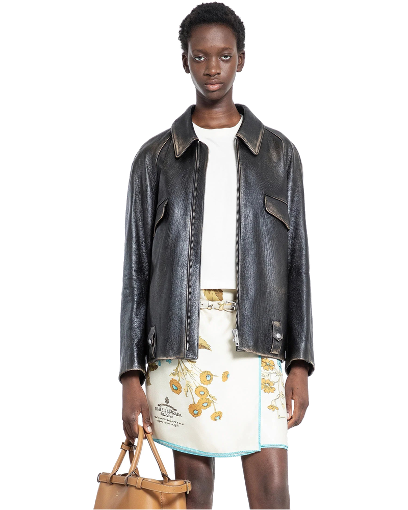Оригінальна Leather Blouson Jacket Prada