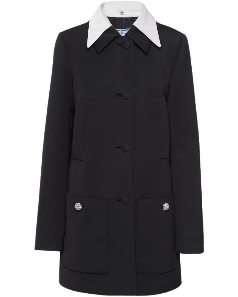Singled-Breasted Wool Sateen Coat With Collar Prada – Гарантія оригінальності