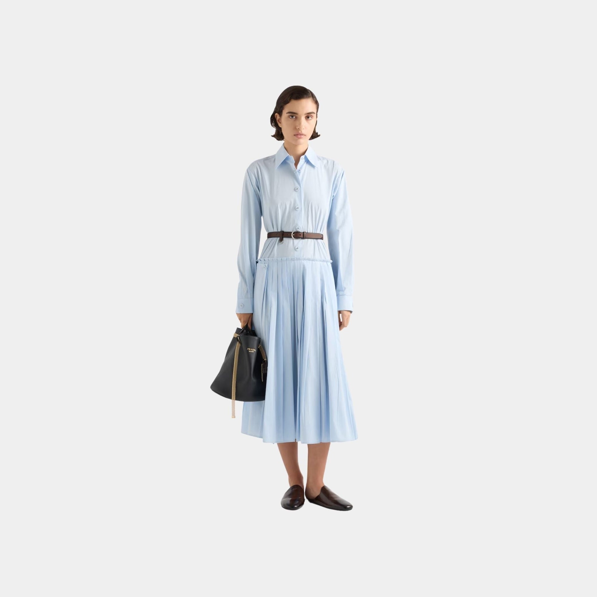 Pleated Poplin Dress Prada – Гарантія оригінальності – вид ззаду