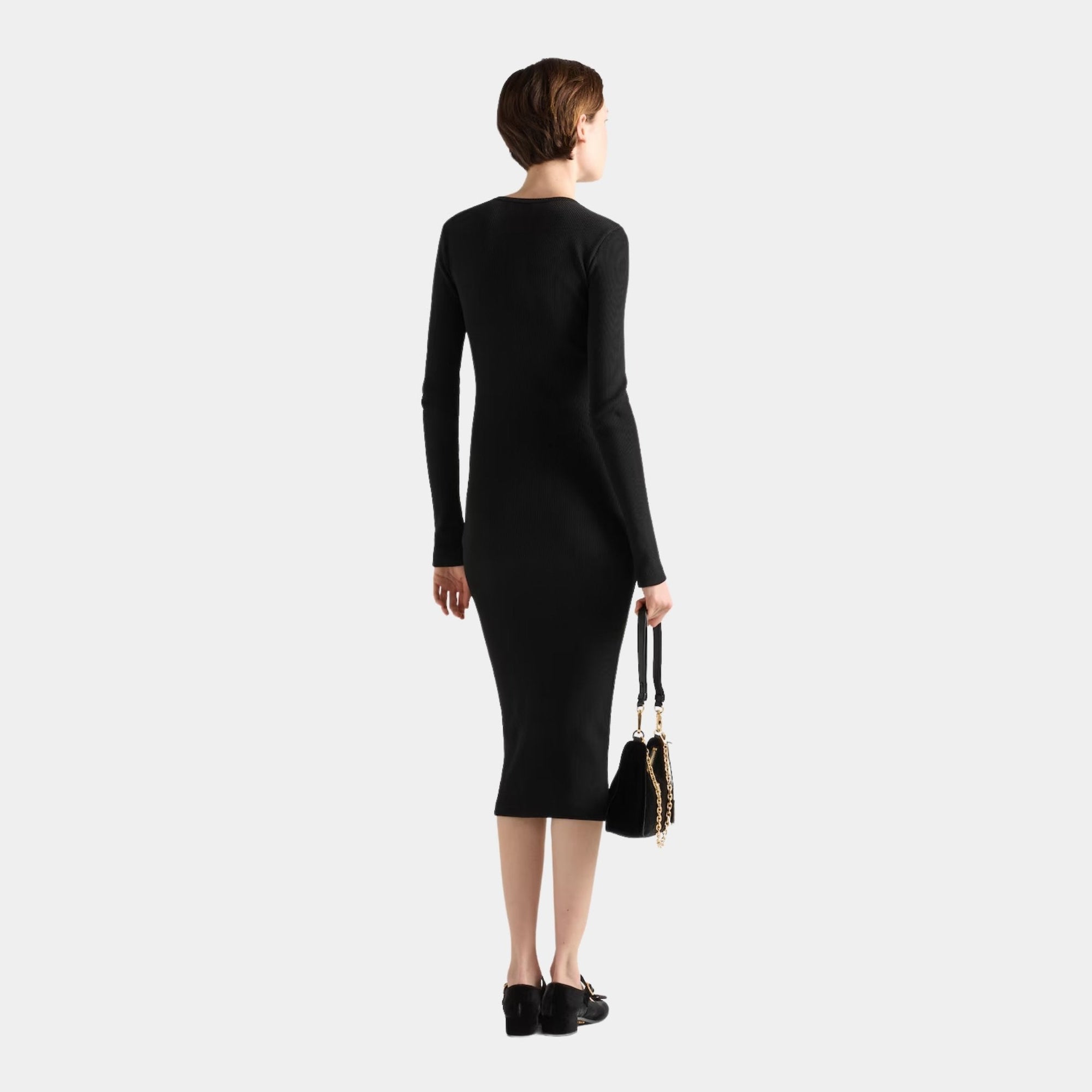 Ribbed Knit Jersey Long Sleeved Dress Prada – Гарантія оригінальності – детальний вид