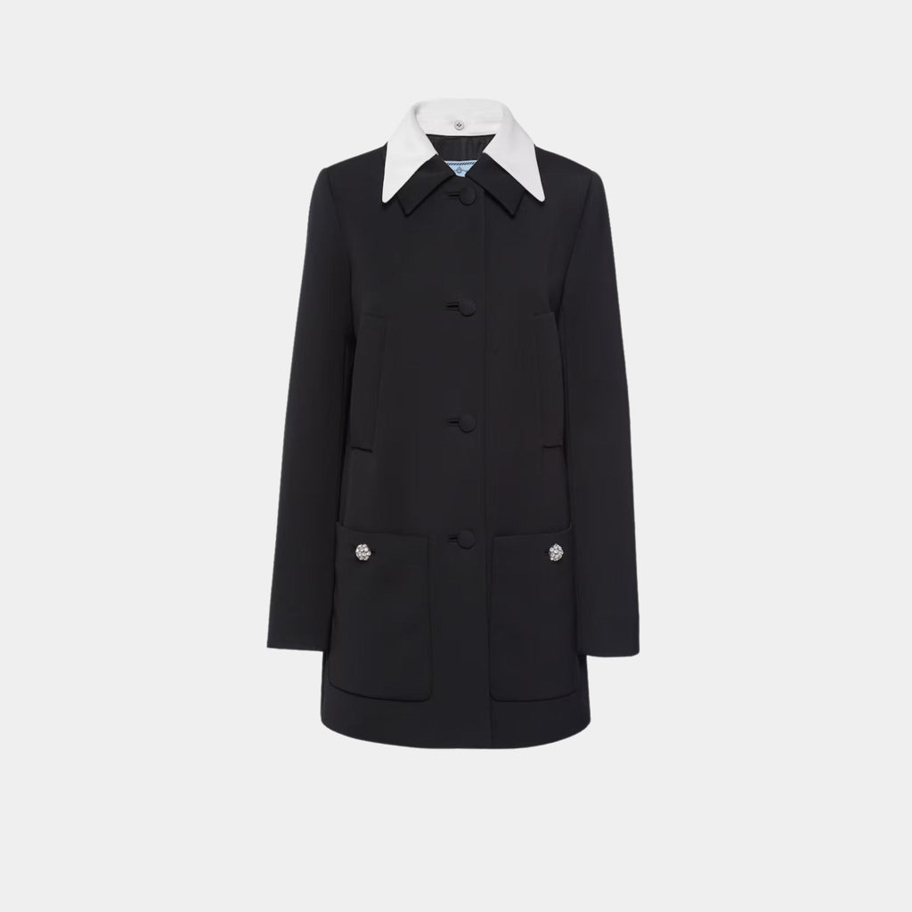 Singled-Breasted Wool Sateen Coat With Collar Prada – Гарантія оригінальності – боковий вид
