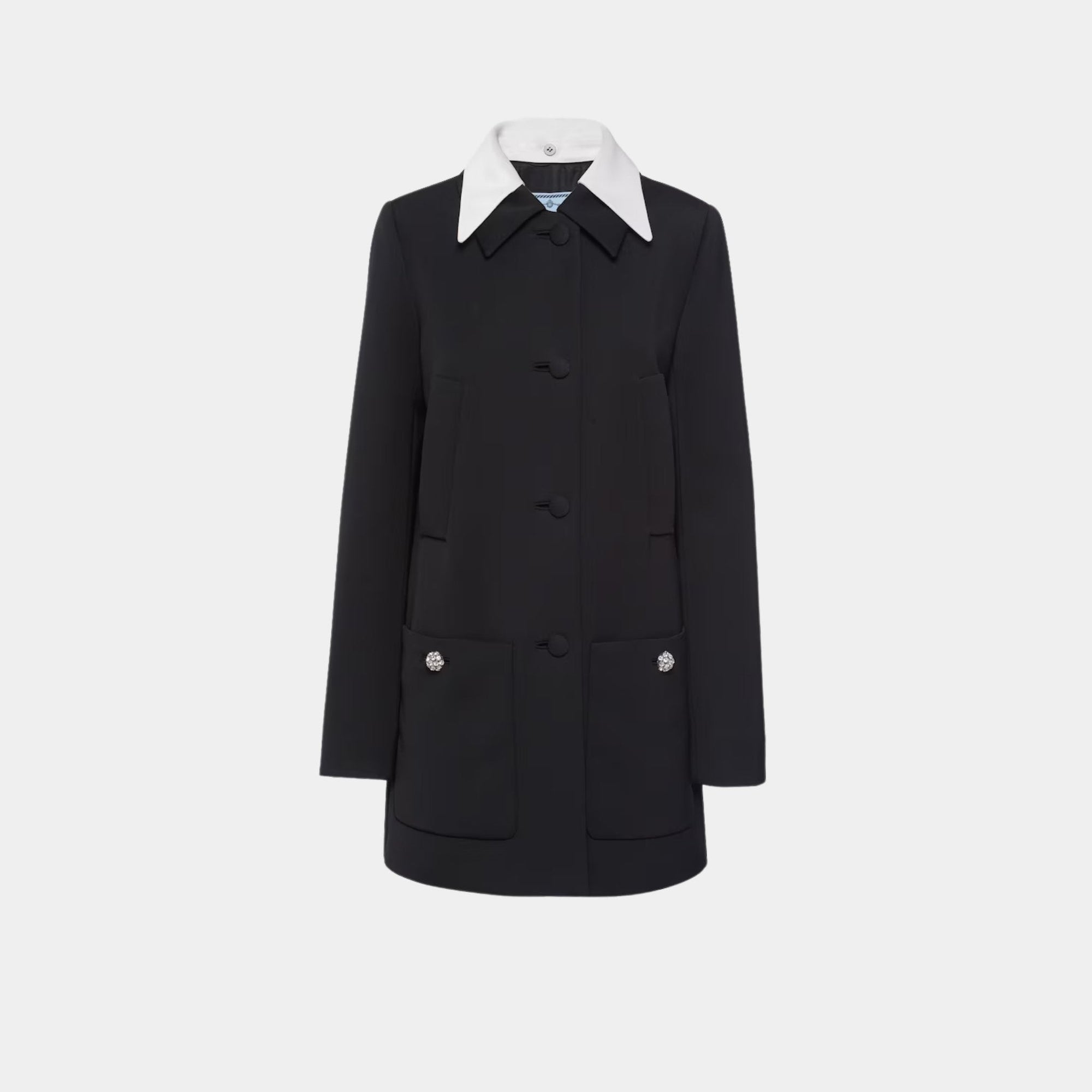 Singled-Breasted Wool Sateen Coat With Collar Prada – Гарантія оригінальності – боковий вид