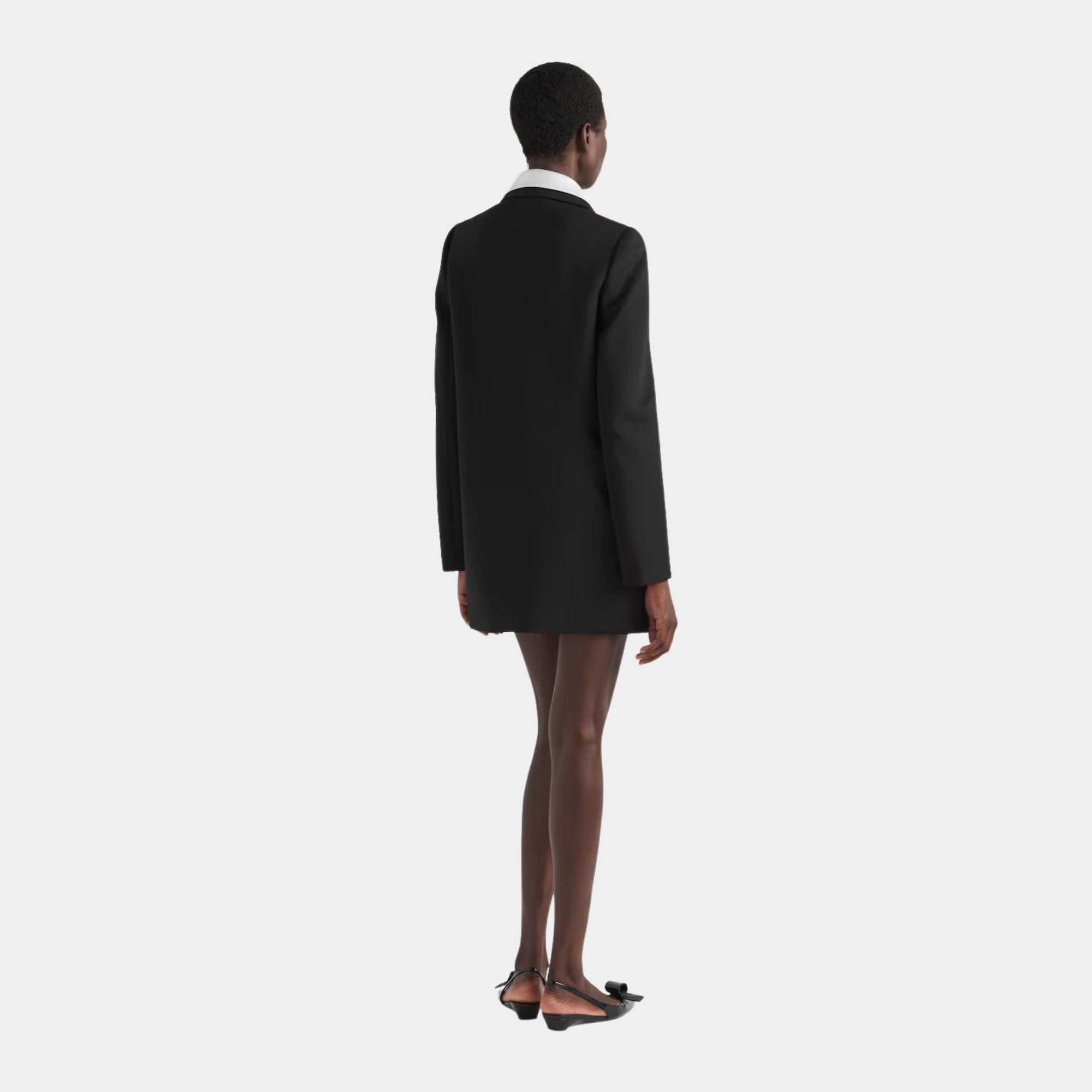 Singled-Breasted Wool Sateen Coat With Collar Prada – Гарантія оригінальності – детальний вид