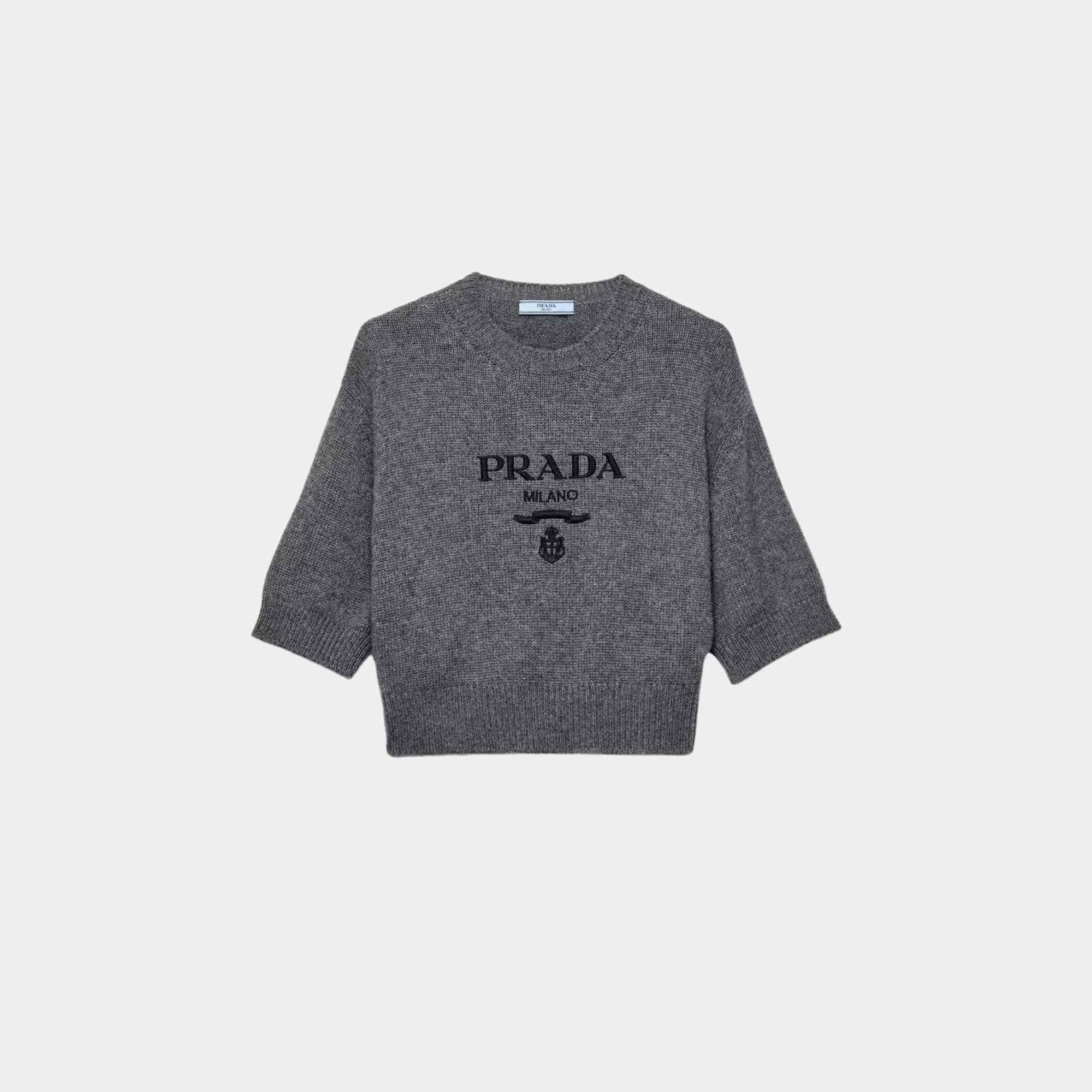 Slate Gray Wool Cashmere Crew-Neck Short Sleeved Sweater Prada оригінал – Купити в Україні – боковий вид
