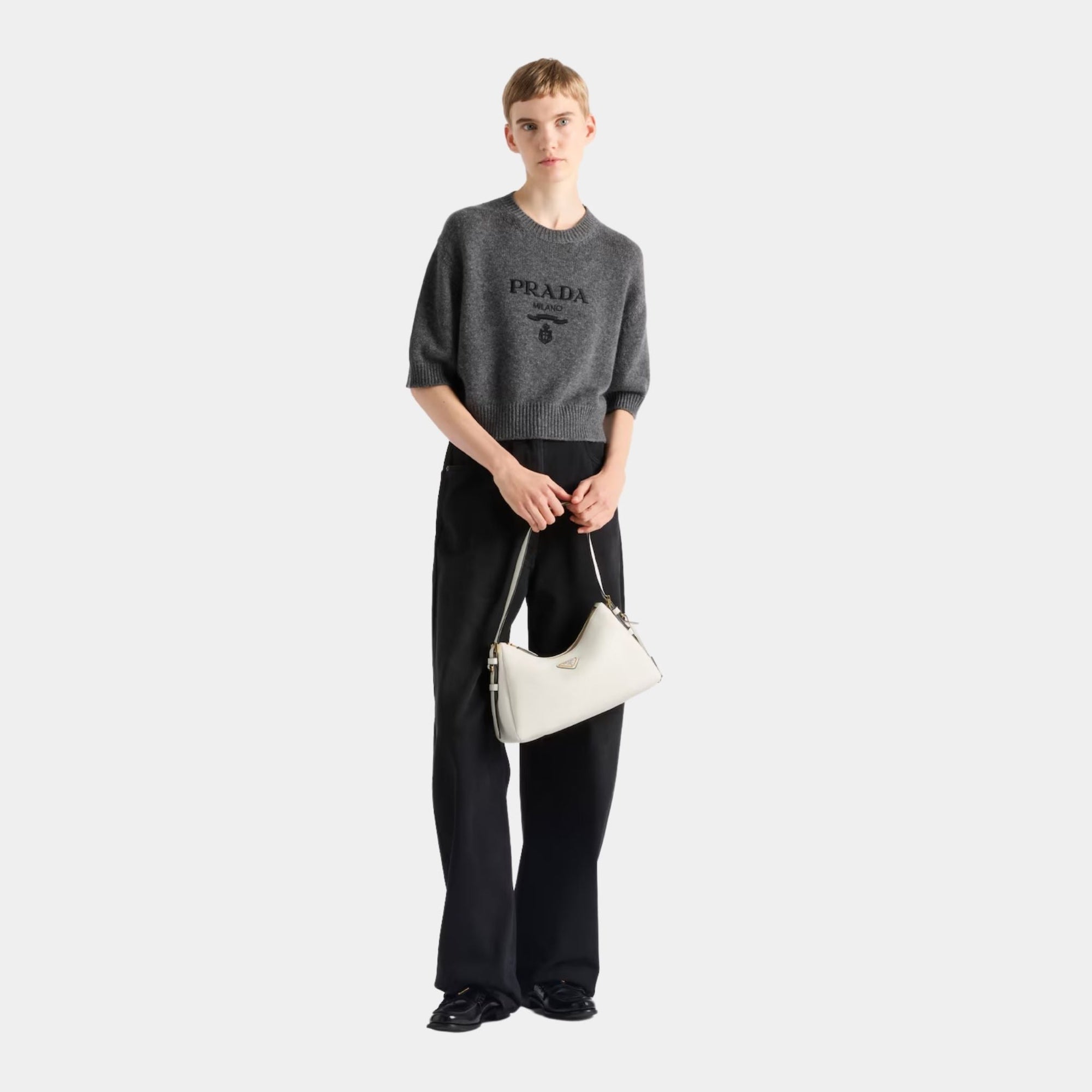 Slate Gray Wool Cashmere Crew-Neck Short Sleeved Sweater Prada оригінал – Купити в Україні – вид ззаду