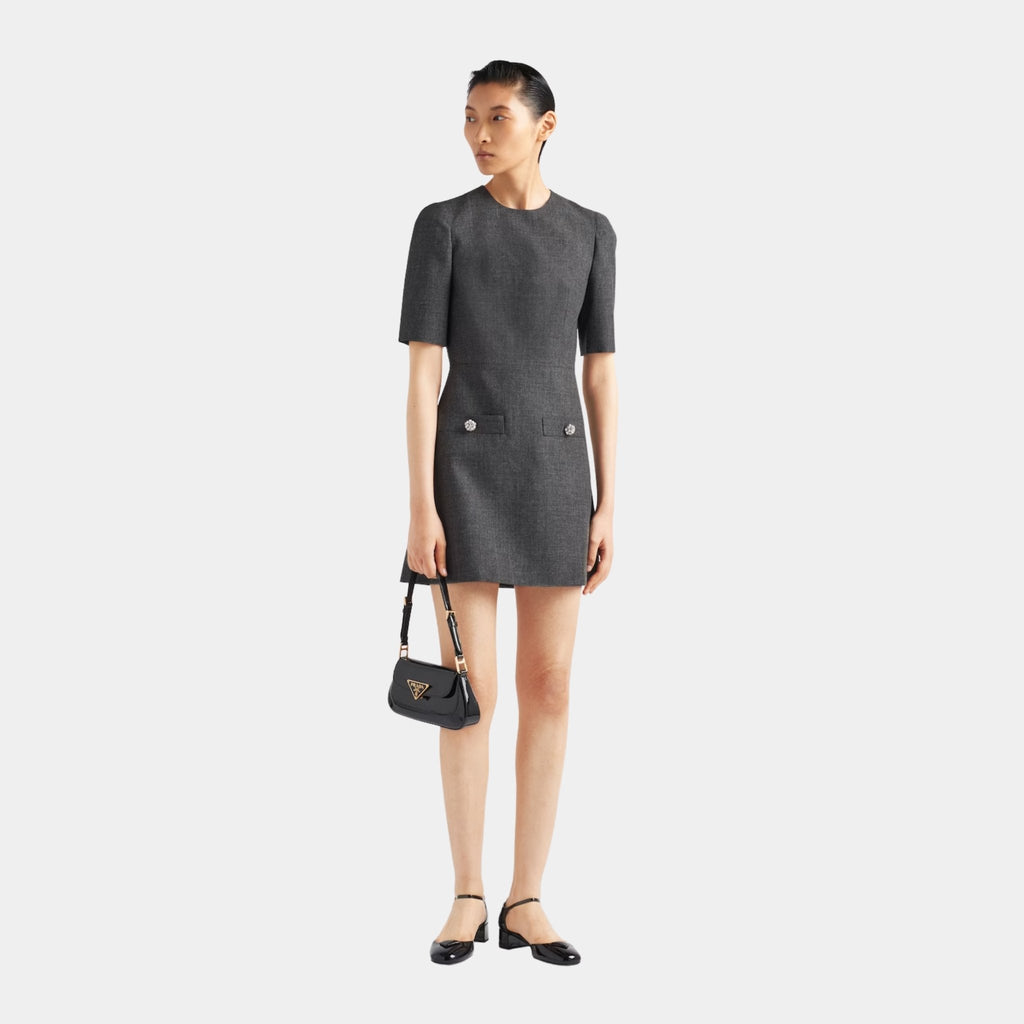 Slate Gray Wool Mini-Dress Prada – Гарантія оригінальності – вид ззаду