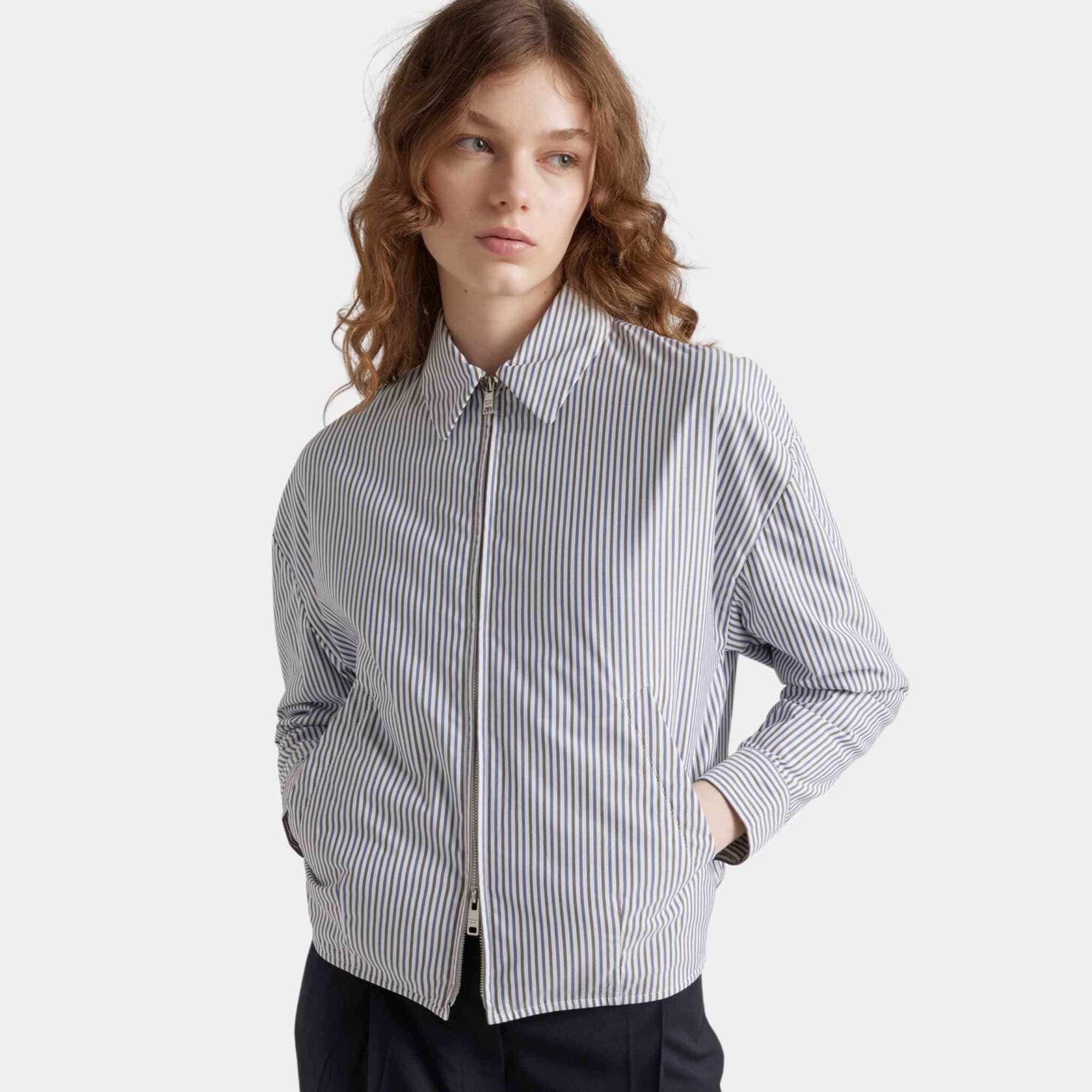 Striped Poplin Blouson Jacket Prada – Гарантія оригінальності – детальний вид