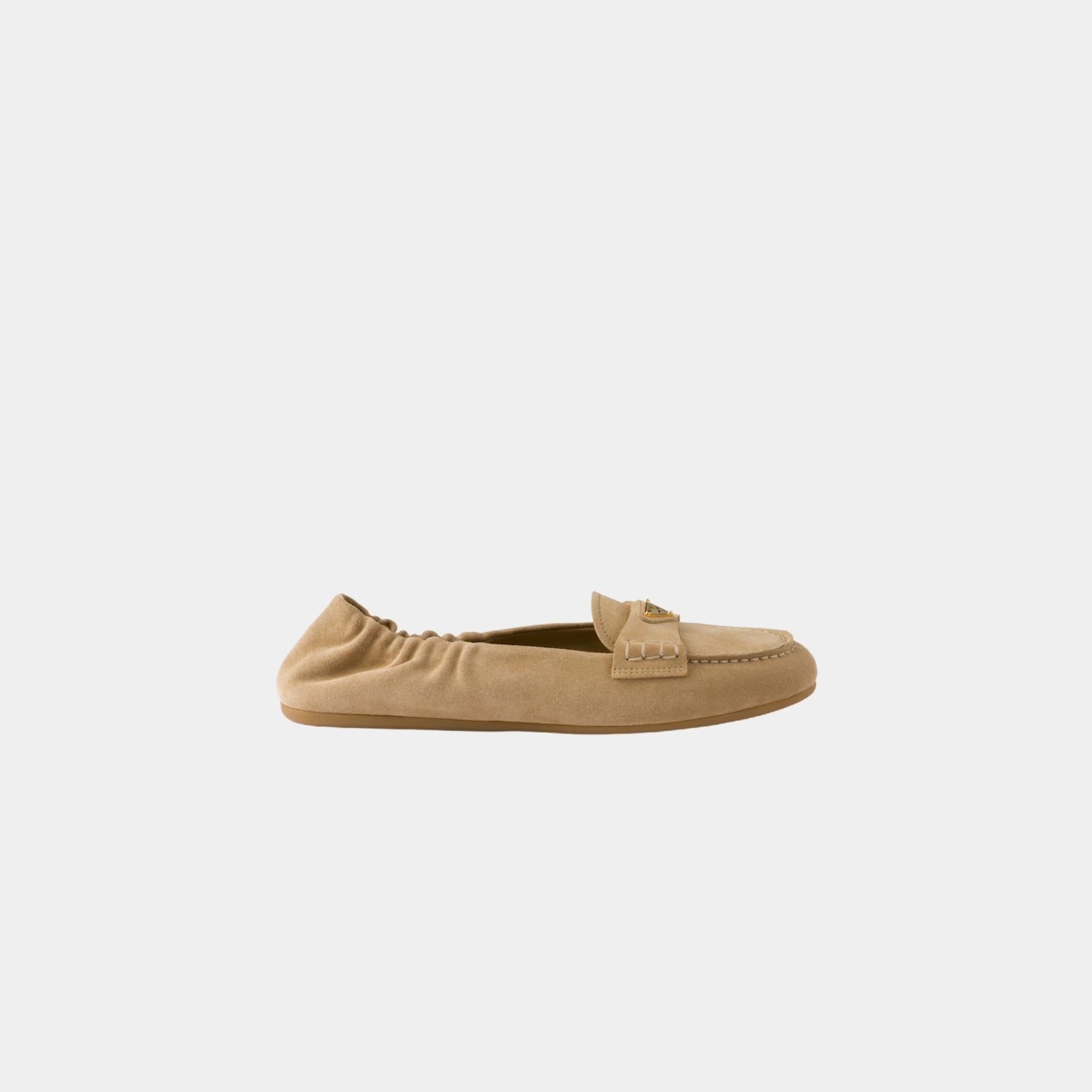 Suede Loafers With Monoblock Rubber Sole Prada – Гарантія оригінальності – боковий вид