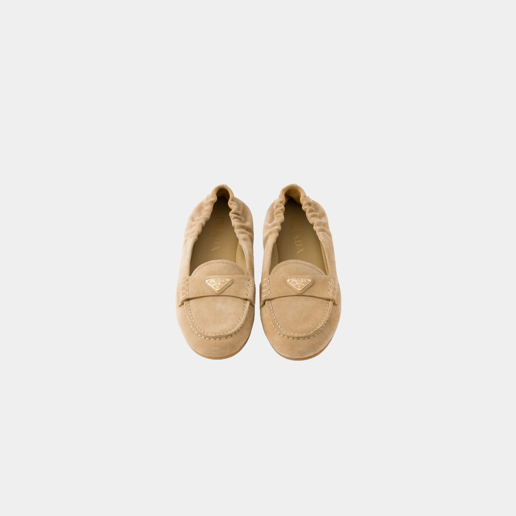 Suede Loafers With Monoblock Rubber Sole Prada – Гарантія оригінальності – вид ззаду