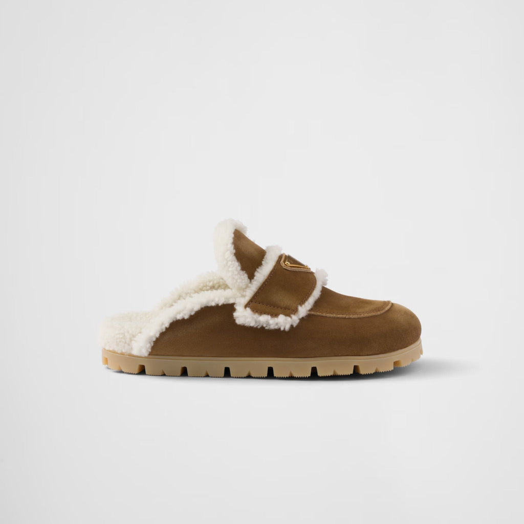 Suede And Shearling Slippers With Lug Tread Prada оригінал – Купити в Україні – збільшений вид
