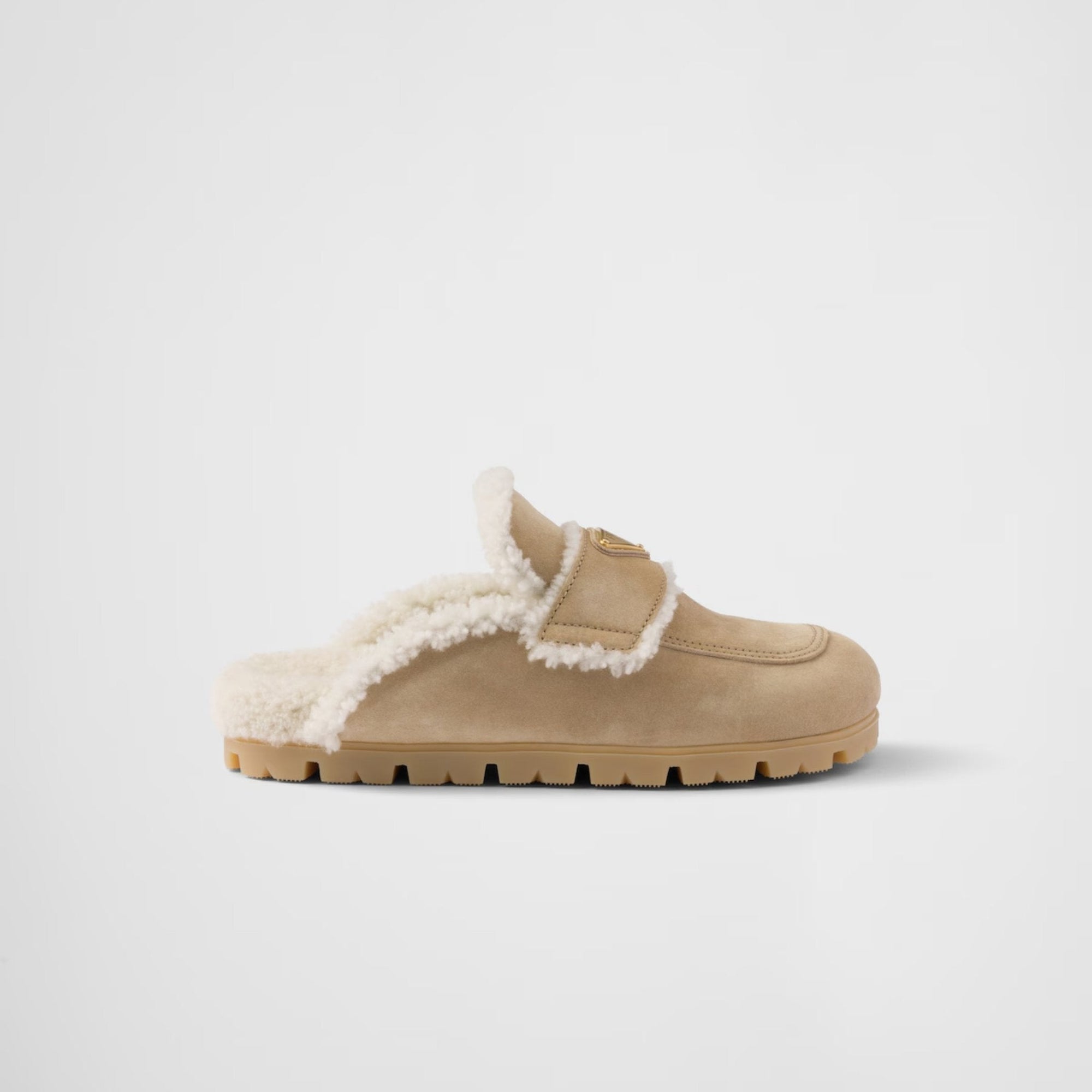 Suede And Shearling Slippers With Lug Tread Prada оригінал – Купити в Україні – боковий вид