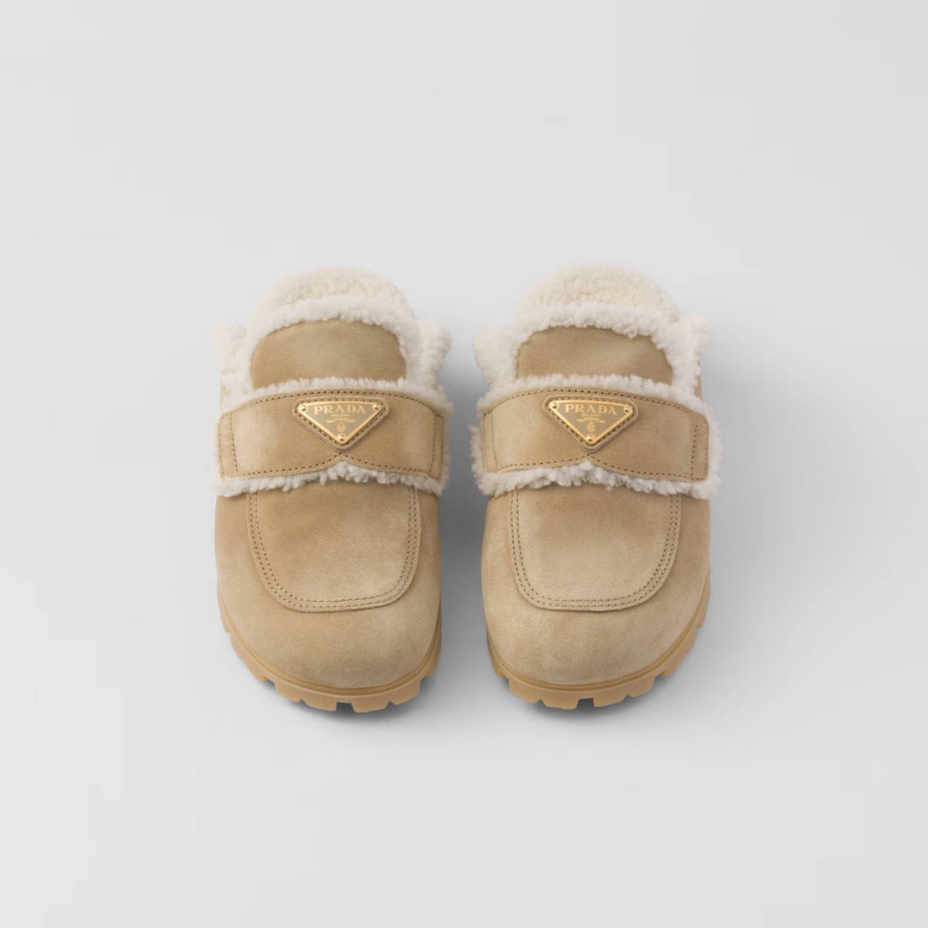 Suede And Shearling Slippers With Lug Tread Prada оригінал – Купити в Україні – вид ззаду