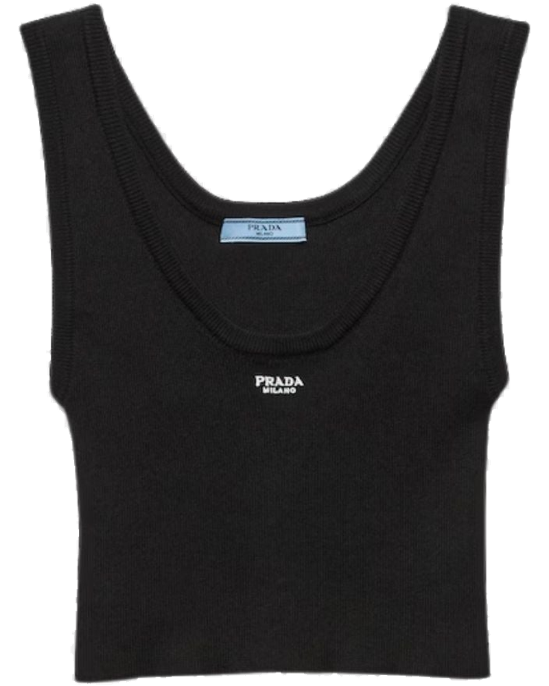 Оригінальна Black Cotton Ribbed Knit Tank Top Prada