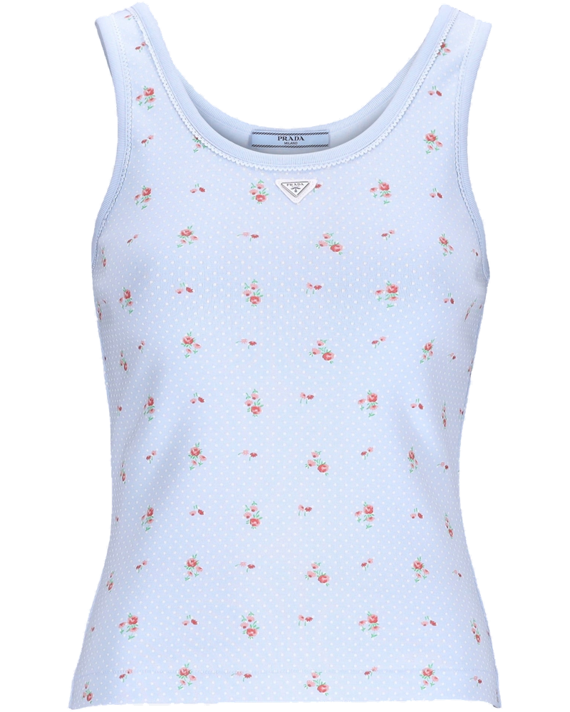 Оригінальна Bouquet Print Ribbed Knit Tank Top Prada