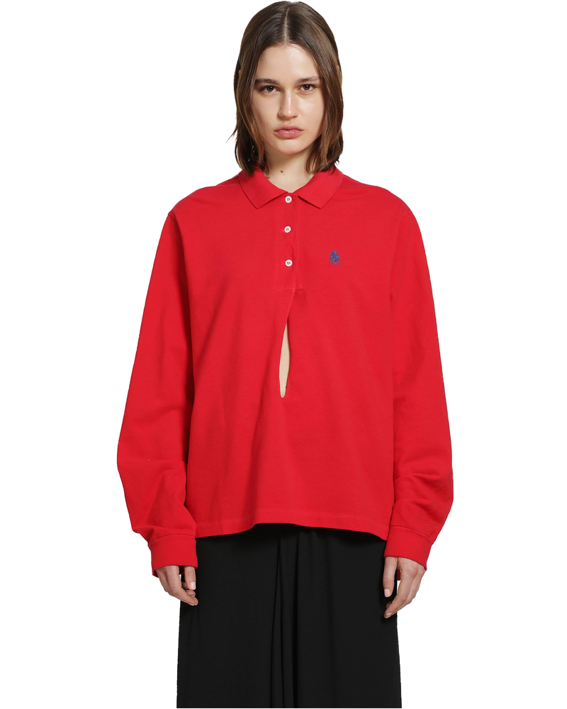 Оригінальна Long Sleeve Cotton Piqué Polo Shirt Prada
