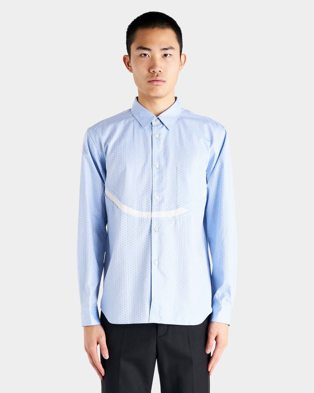 Printed Long Sleeve Shirt In Ice Blue Comme des garcons оригінал – Купити в Україні – боковий вид