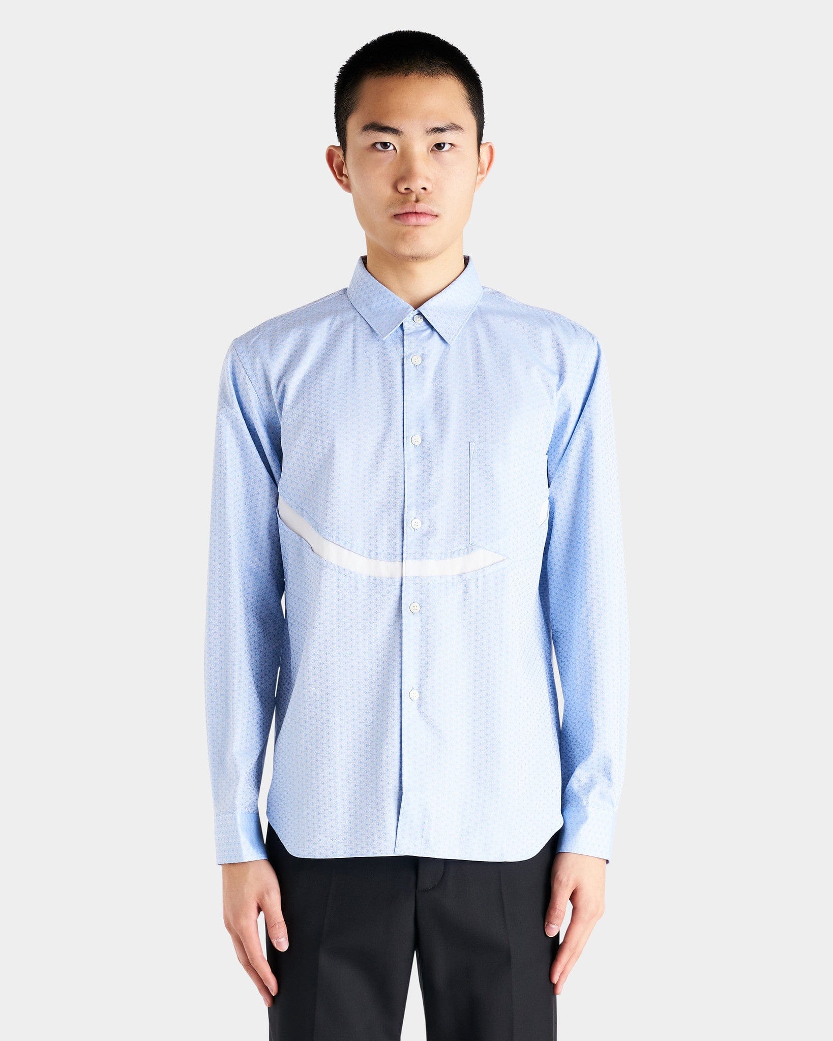 Printed Long Sleeve Shirt In Ice Blue Comme des garcons оригінал – Купити в Україні – боковий вид