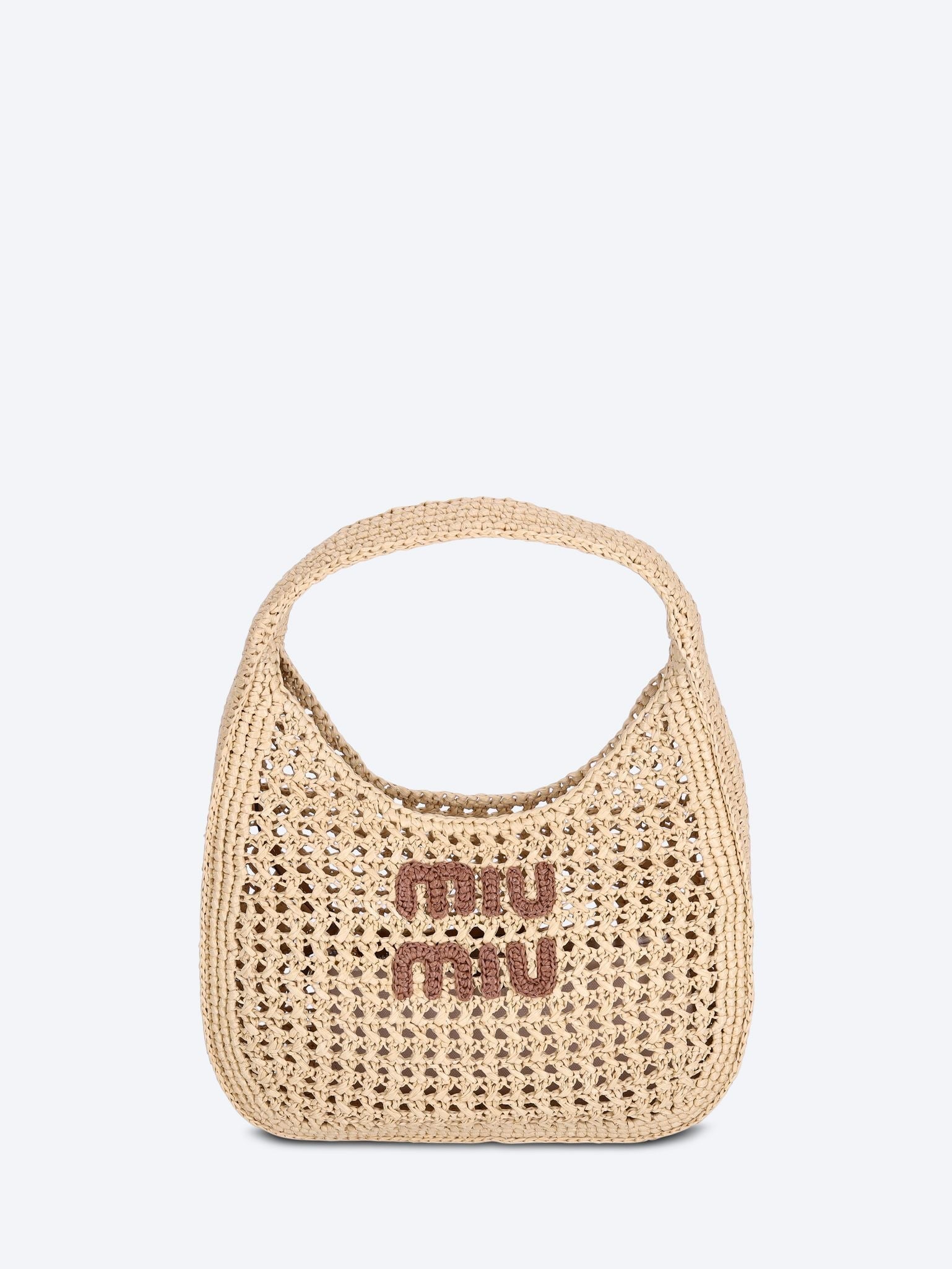 Raffia Effect Woven Hobo Bag Miu miu оригінал – Купити в Україні – боковий вид