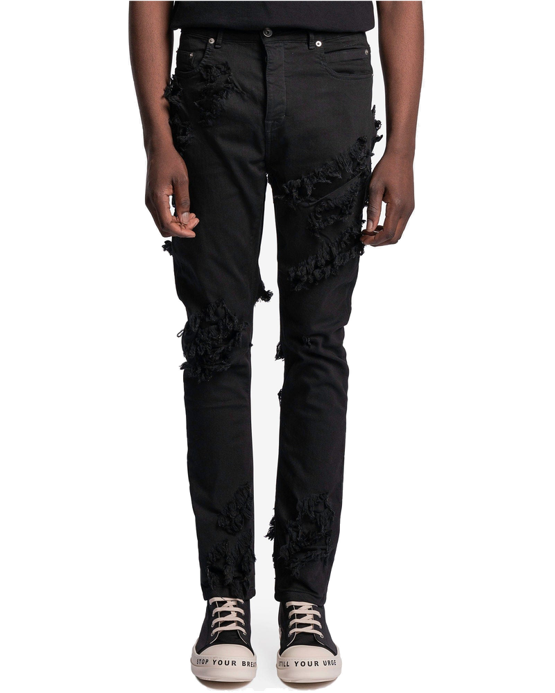 Distressed Detroit Cut Denim In Black Rick owens оригінал – Купити в Україні