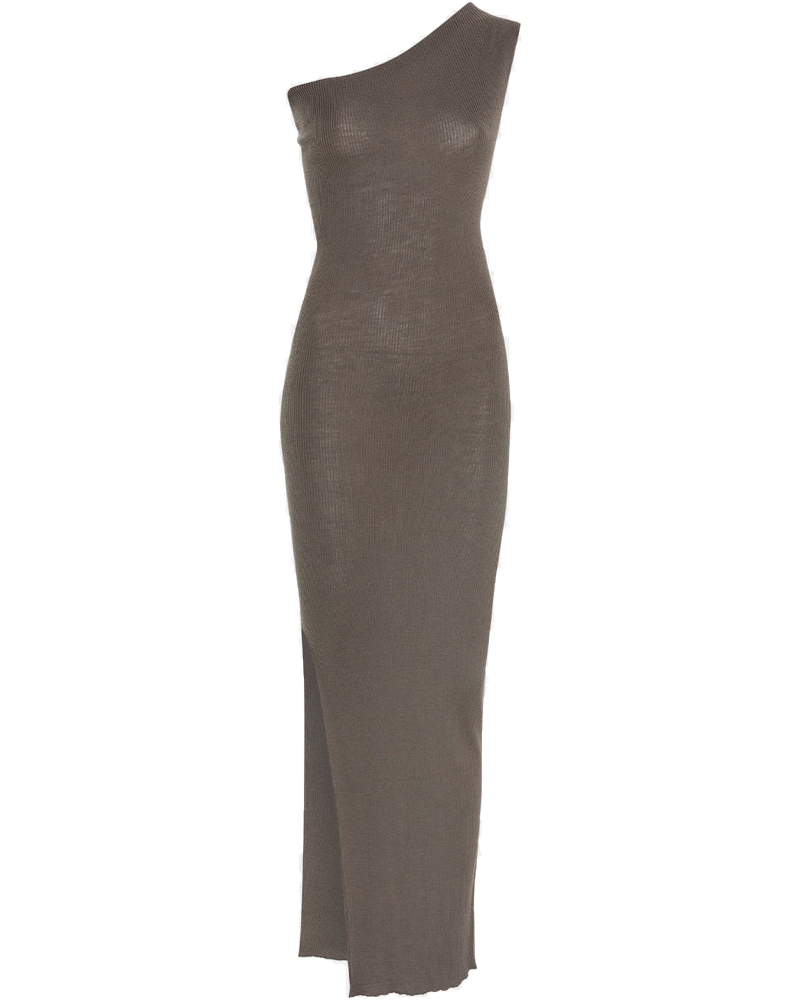 Taupe One-Shoulder Ribbed Maxi Dress Rick owens оригінал – Купити в Україні