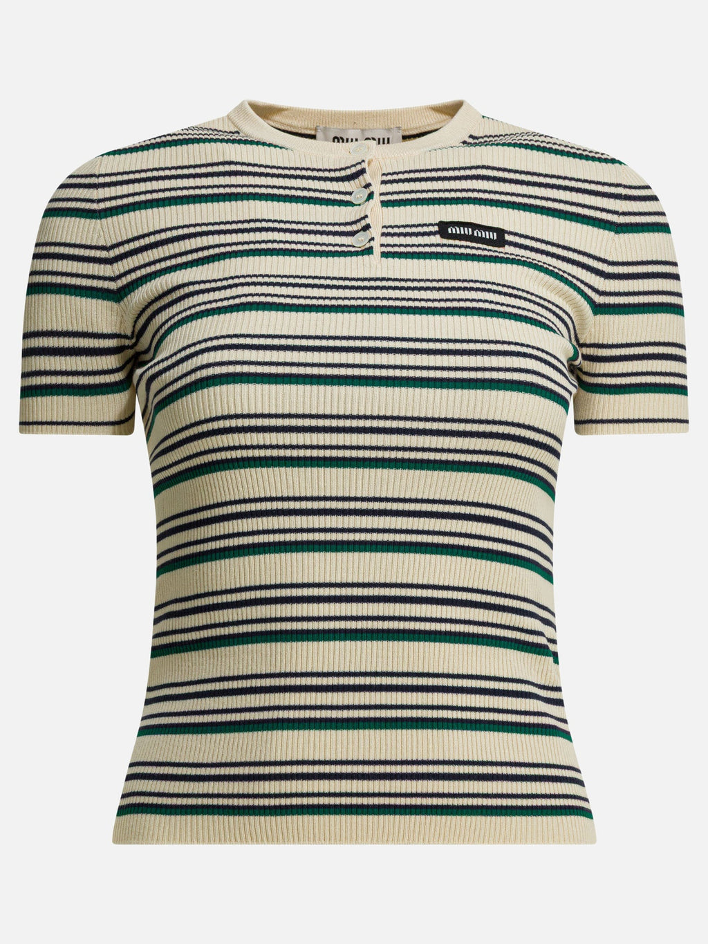 Оригінальна Striped Serafino T-Shirt With Logo Miu miu – боковий вид