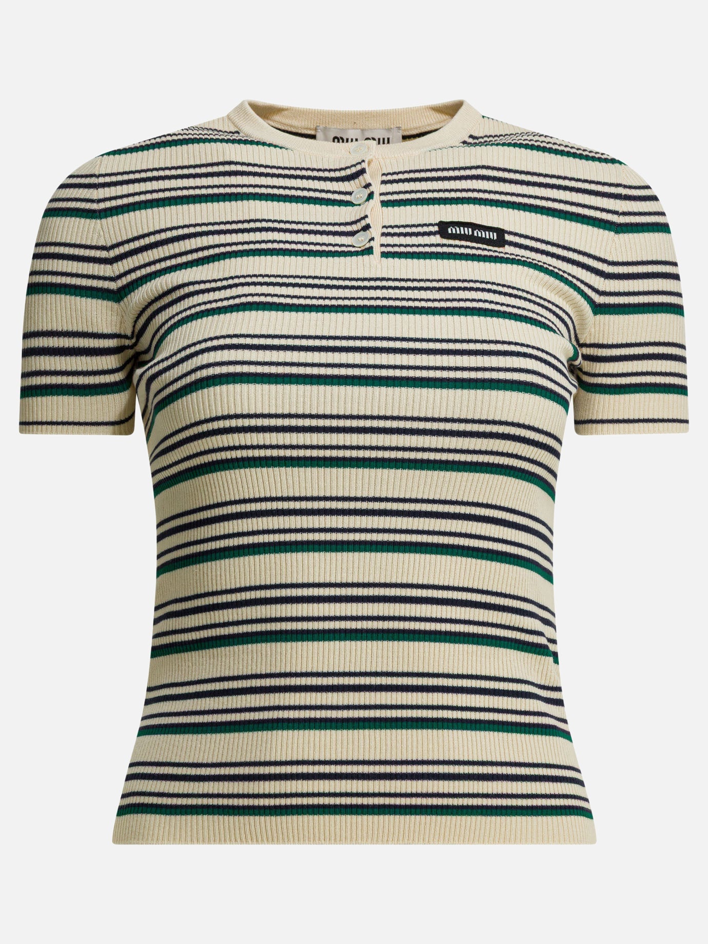 Оригінальна Striped Serafino T-Shirt With Logo Miu miu – боковий вид