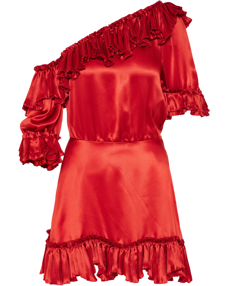 Ruffled Silk Satin Dress Saint laurent оригінал – Купити в Україні