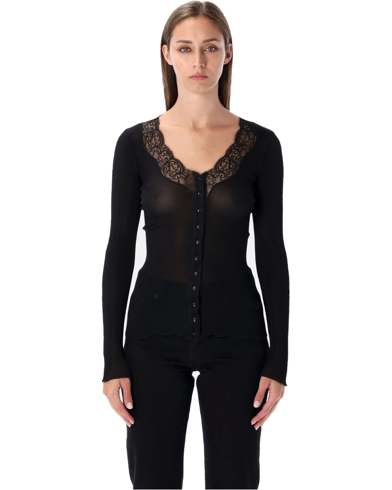 Оригінальна Black Silk Cardigan With Lace Trim Saint laurent