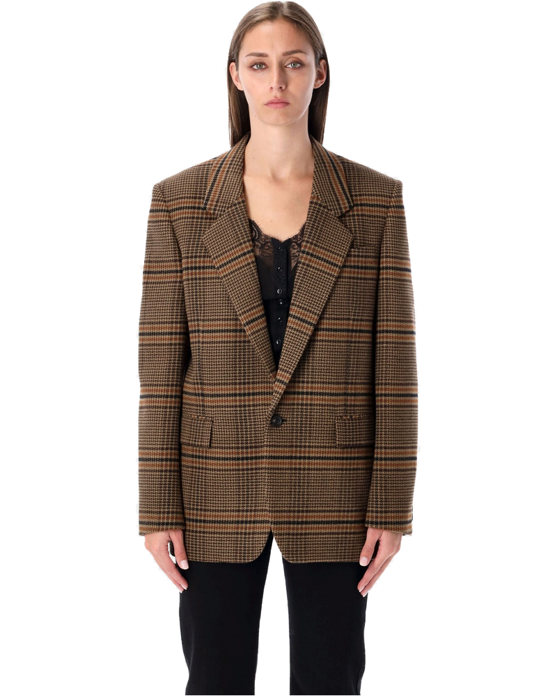 Оригінальна Brown Check Wool Single Breasted Blazer Saint laurent