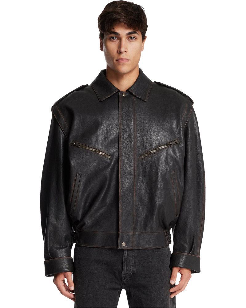 Оригінальна Brown Leather Bomber Jacket Saint laurent